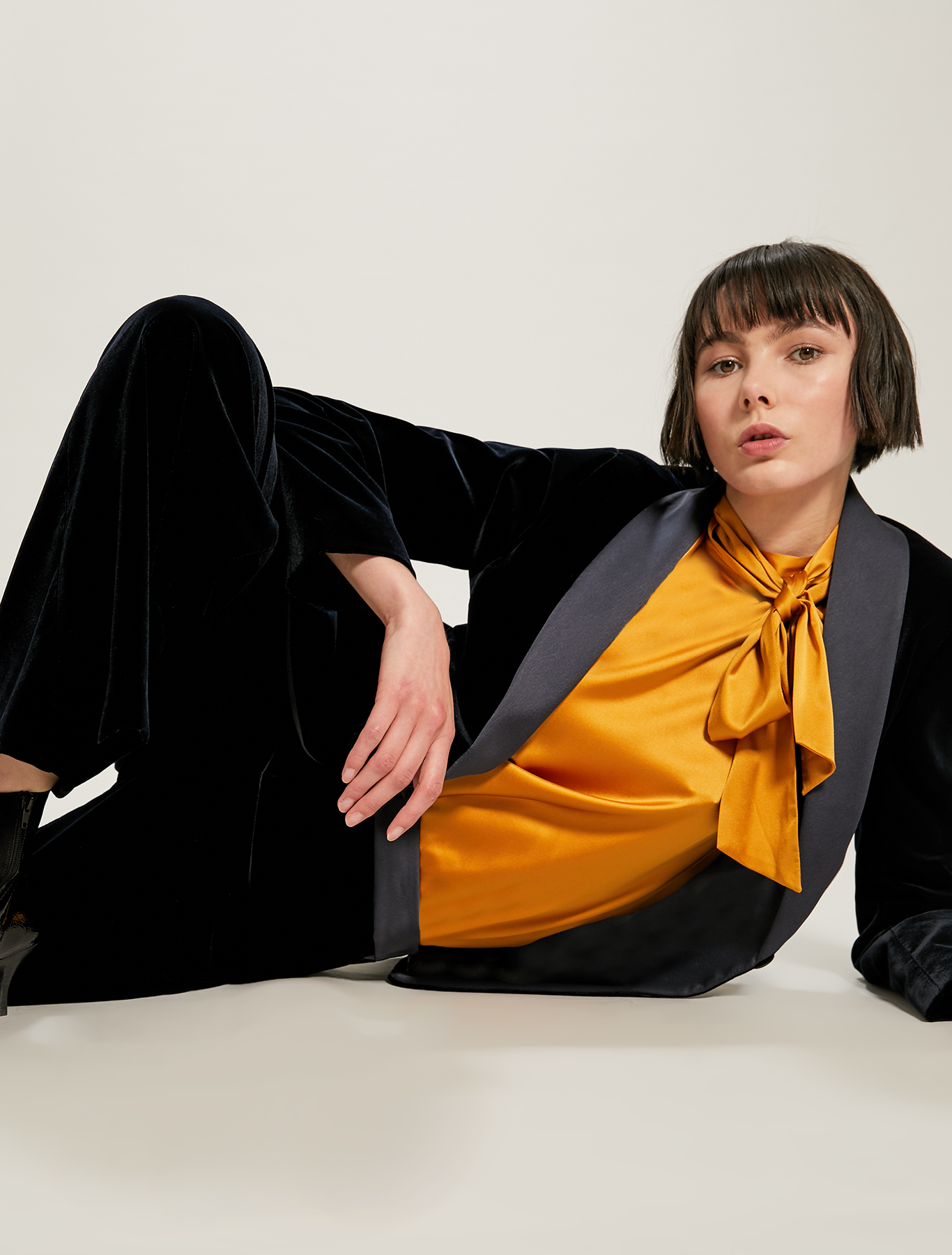 Tuxedo blazer in velvet and satin, navy blue - Pennyblack Tuxedo blazer in velvet and satin - navy blue - pennyblack