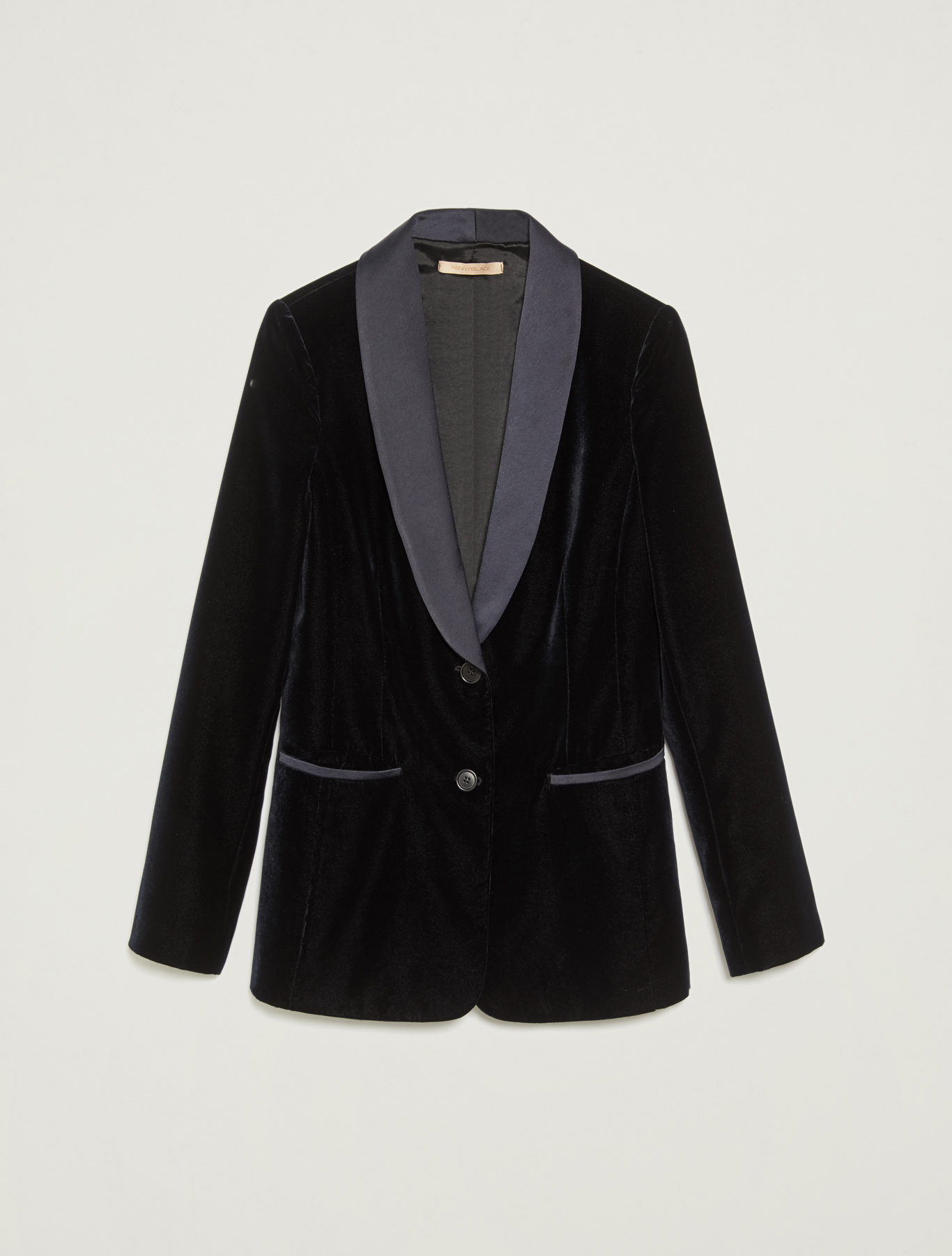 Tuxedo blazer in velvet and satin, navy blue - Pennyblack Tuxedo blazer in velvet and satin - navy blue - pennyblack