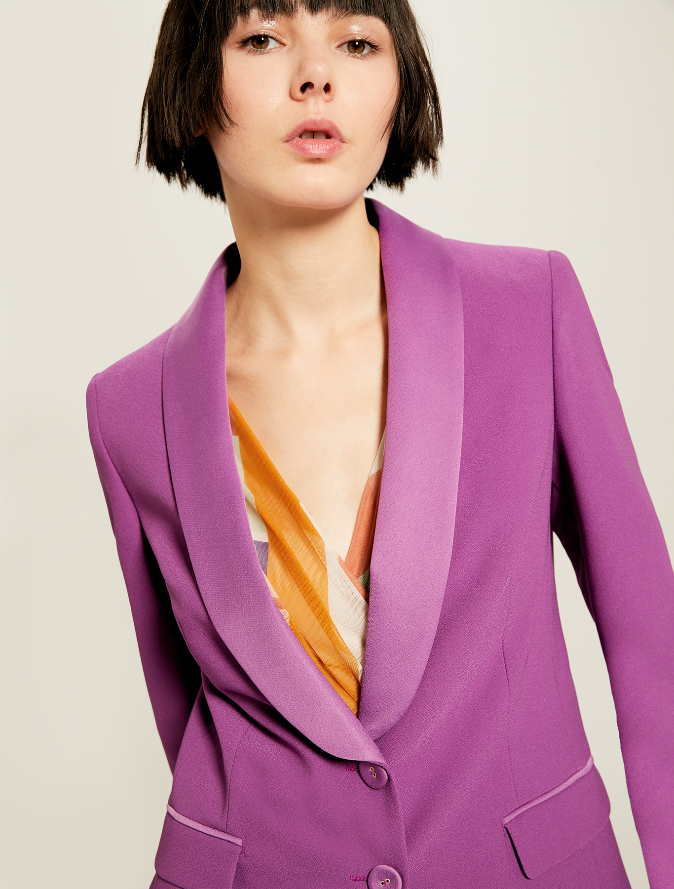 Blazer tuxedo con revers in raso, viola - Pennyblack Blazer tuxedo con revers in raso - viola - pennyblack