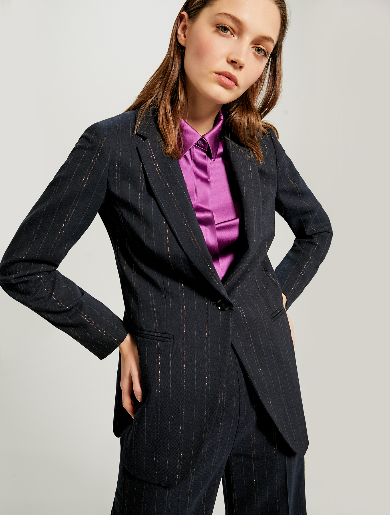 Lamé pinstripe blazer, navy blue pattern - Pennyblack Lamé pinstripe blazer - navy blue pattern - pennyblack