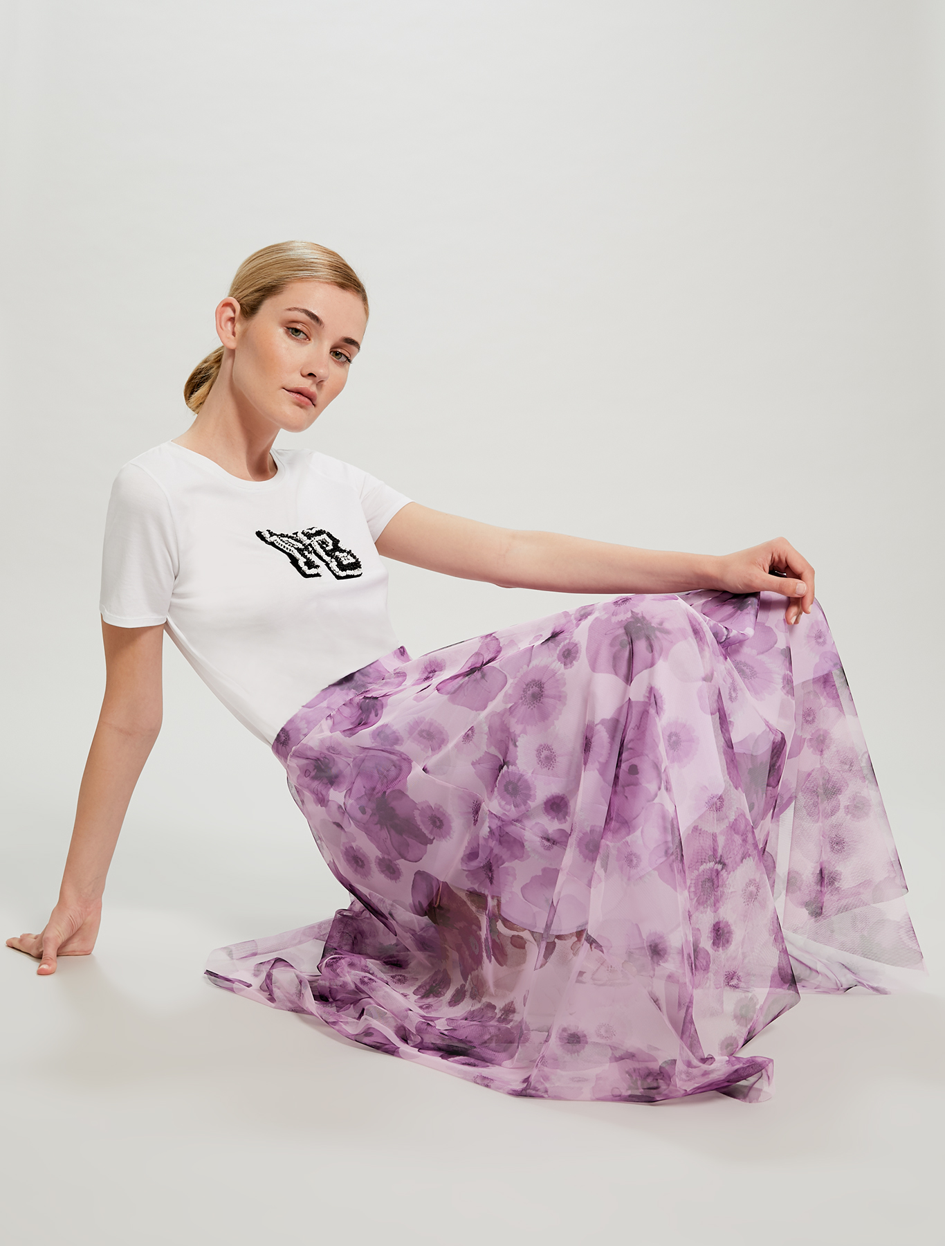 Maxi-gonna in tulle floreale, fantasia lilla - Pennyblack Maxi-gonna in tulle floreale - fantasia lilla - pennyblack