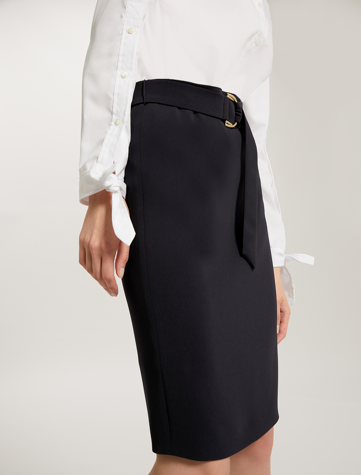 Belted pencil skirt, navy blue - Pennyblack
