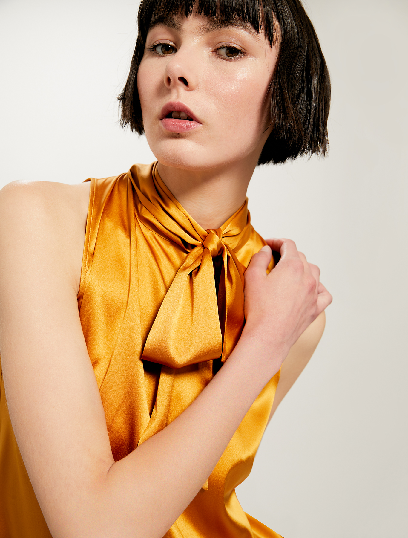 Silk top with neck bow, mustard - Pennyblack Silk top with neck bow - mustard - pennyblack