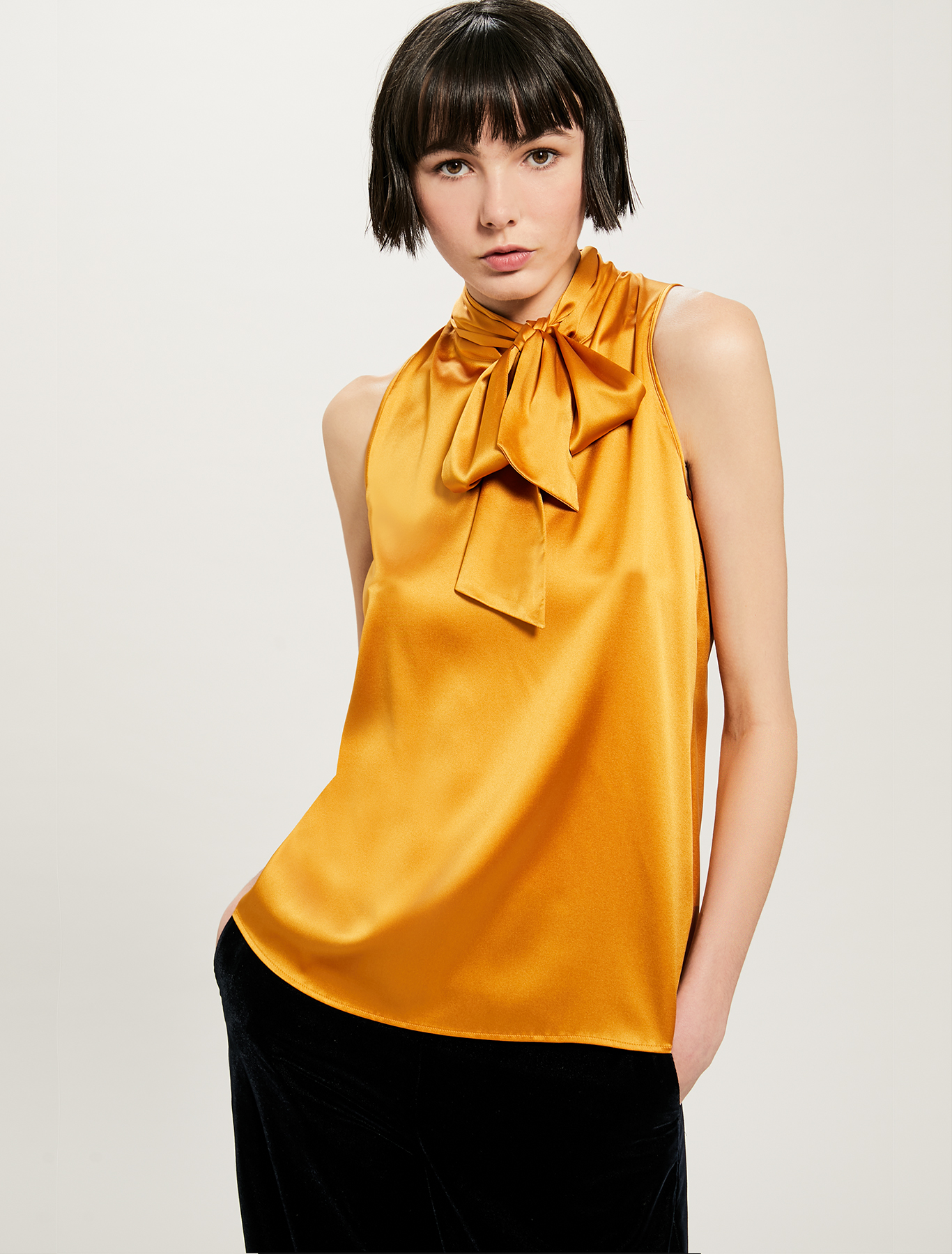 Silk top with neck bow, mustard - Pennyblack Silk top with neck bow - mustard - pennyblack