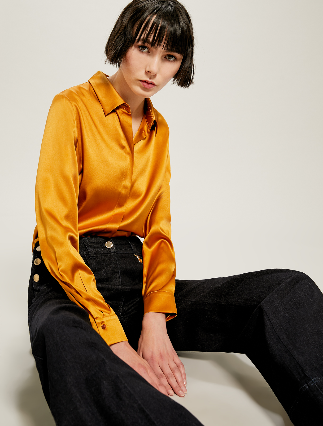 Silk satin shirt, mustard - Pennyblack Silk satin shirt - mustard - pennyblack
