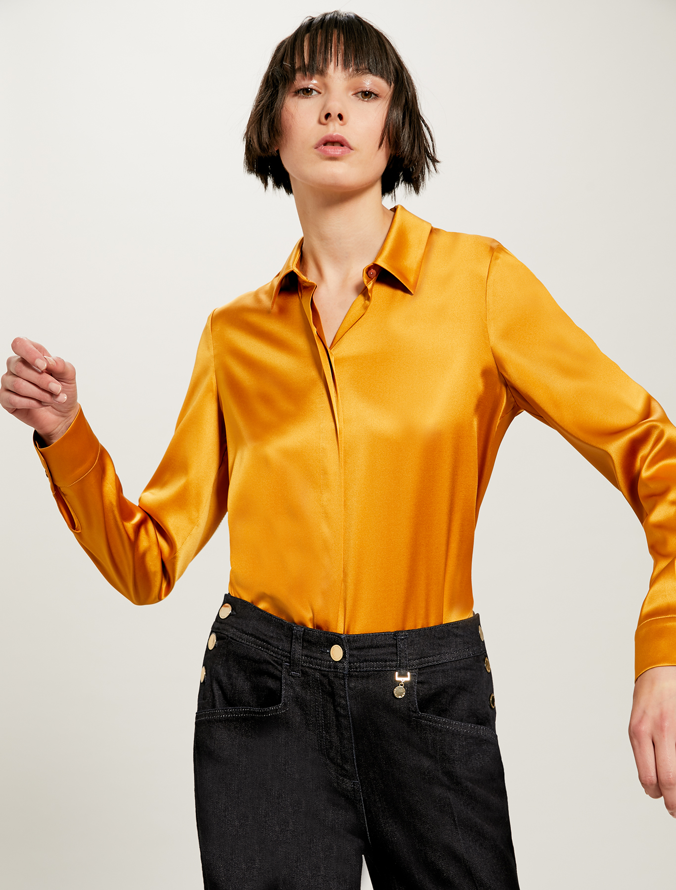Silk satin shirt, mustard - Pennyblack Silk satin shirt - mustard - pennyblack