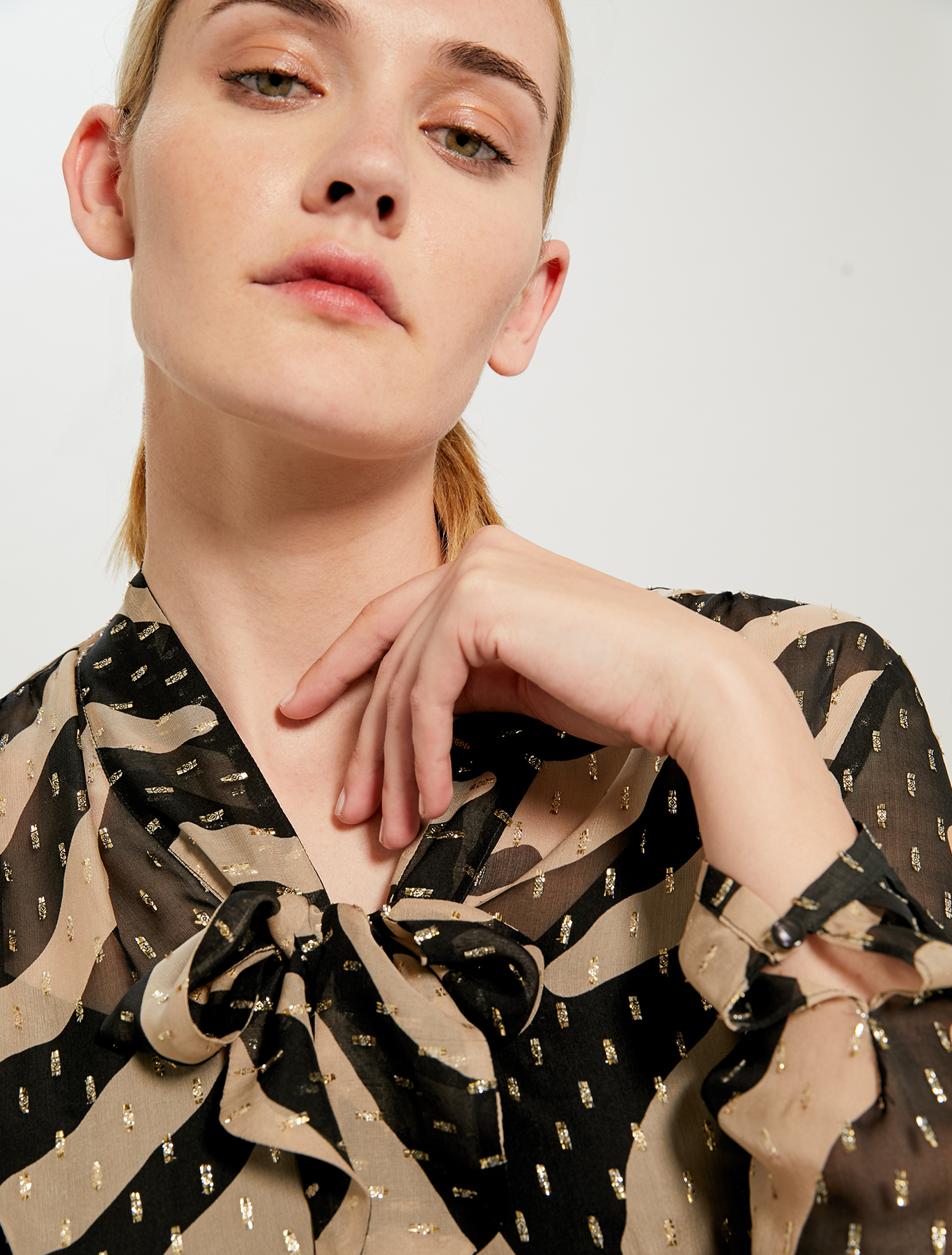Lamé silk blouse, camel pattern - Pennyblack Lamé silk blouse - camel pattern - pennyblack