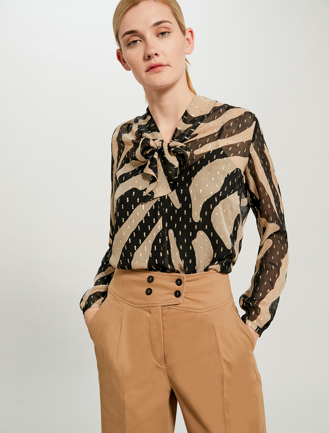 Lamé silk blouse, camel pattern - Pennyblack Lamé silk blouse - camel pattern - pennyblack