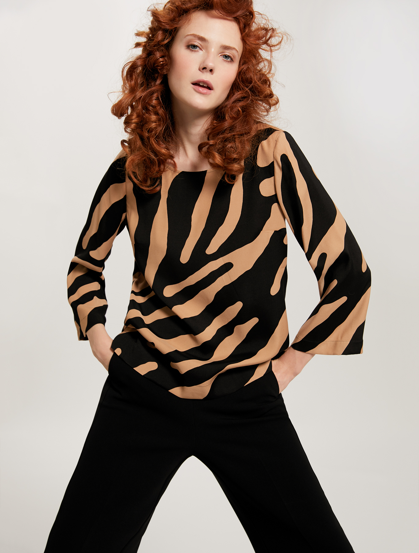 Printed sablé blouse, camel pattern - Pennyblack Printed sablé blouse - camel pattern - pennyblack
