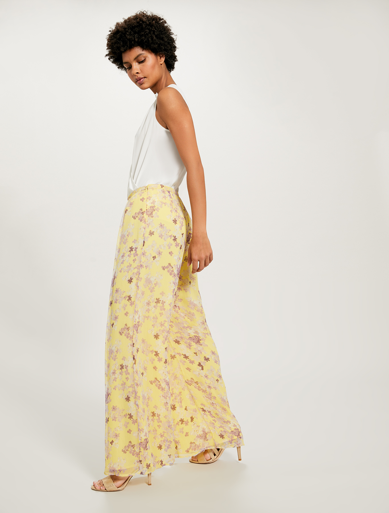 Pantaloni palazzo floreali, fantasia giallo tenue - Pennyblack Pantaloni palazzo floreali - fantasia giallo tenue - pennyblack