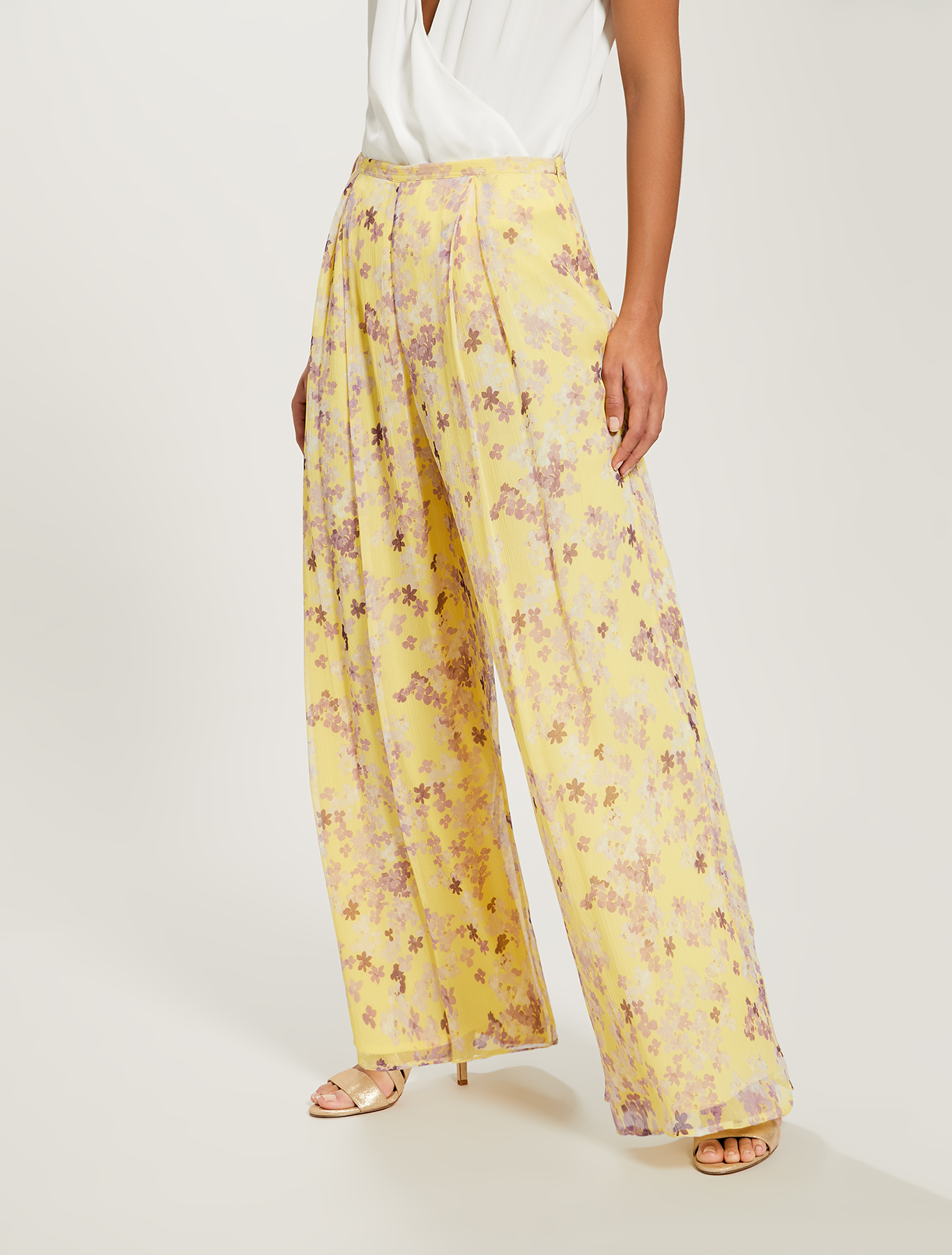 Pantaloni palazzo floreali, fantasia giallo tenue - Pennyblack Pantaloni palazzo floreali - fantasia giallo tenue - pennyblack