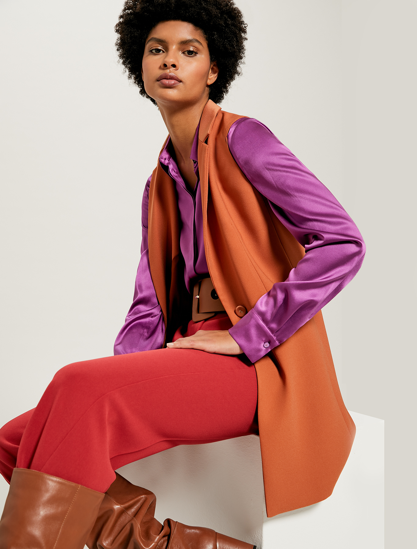 Waistcoat blazer with satin details, hazelnut - Pennyblack Waistcoat blazer with satin details - hazelnut - pennyblack