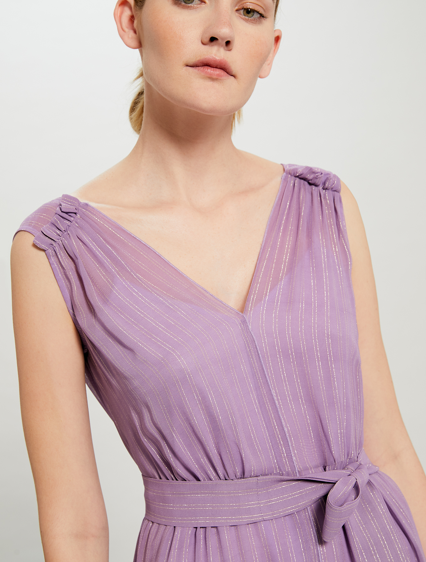Lamé chalk-stripe dress with belt, lilac pattern - Pennyblack Lamé chalk-stripe dress with belt - lilac pattern - pennyblack