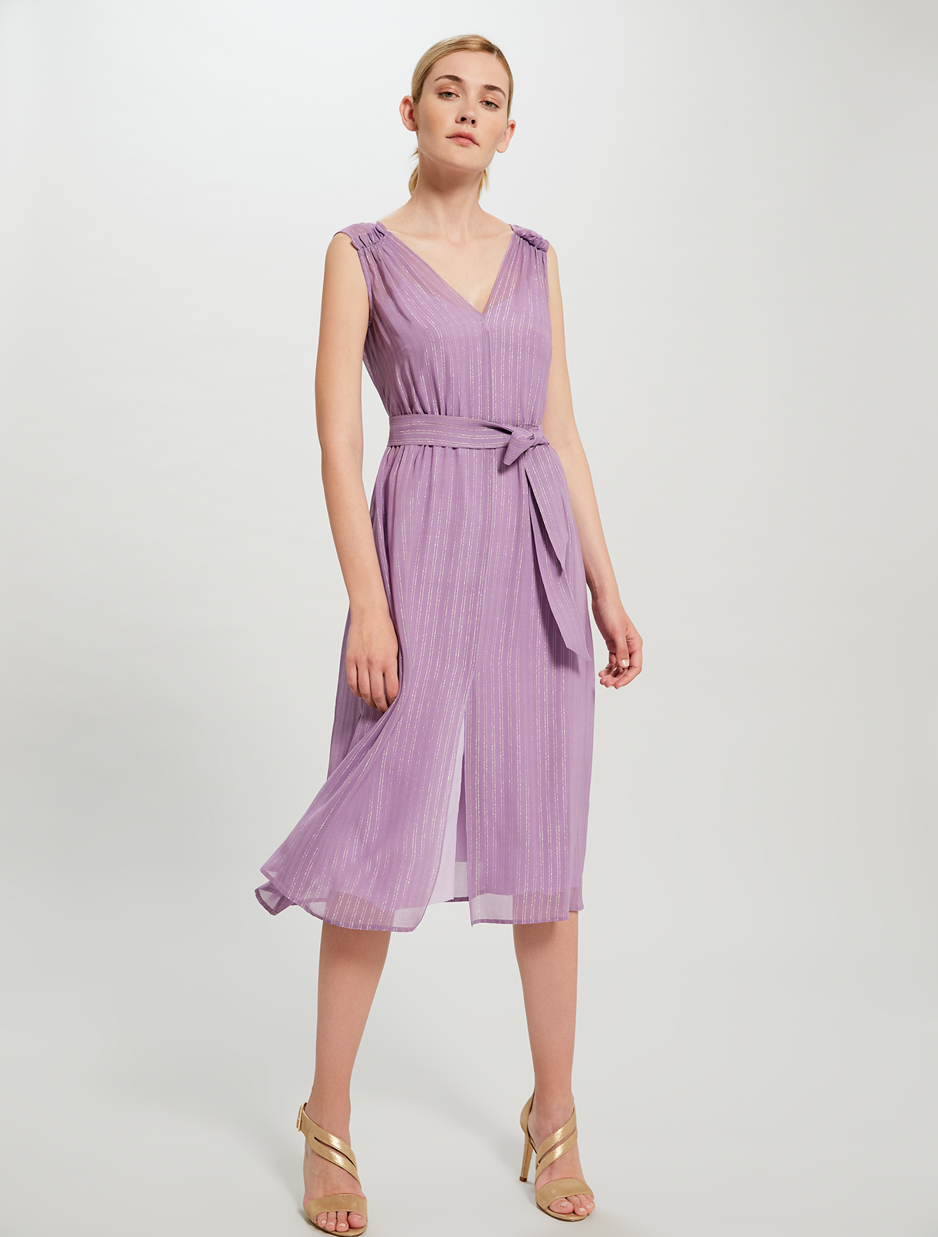 Lamé chalk-stripe dress with belt, lilac pattern - Pennyblack Lamé chalk-stripe dress with belt - lilac pattern - pennyblack