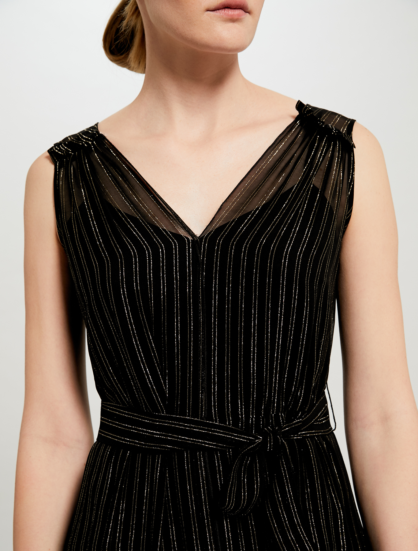 Lamé chalk-stripe dress with belt, black pattern - Pennyblack Lamé chalk-stripe dress with belt - black pattern - pennyblack