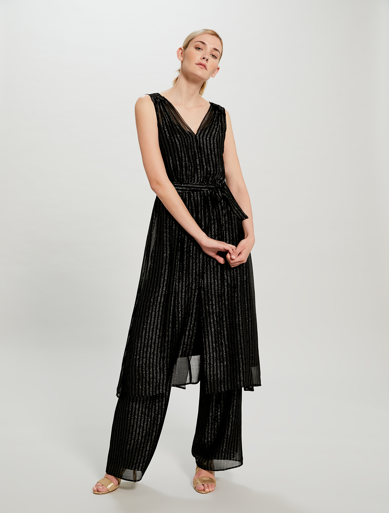Lamé chalk-stripe dress with belt, black pattern - Pennyblack Lamé chalk-stripe dress with belt - black pattern - pennyblack
