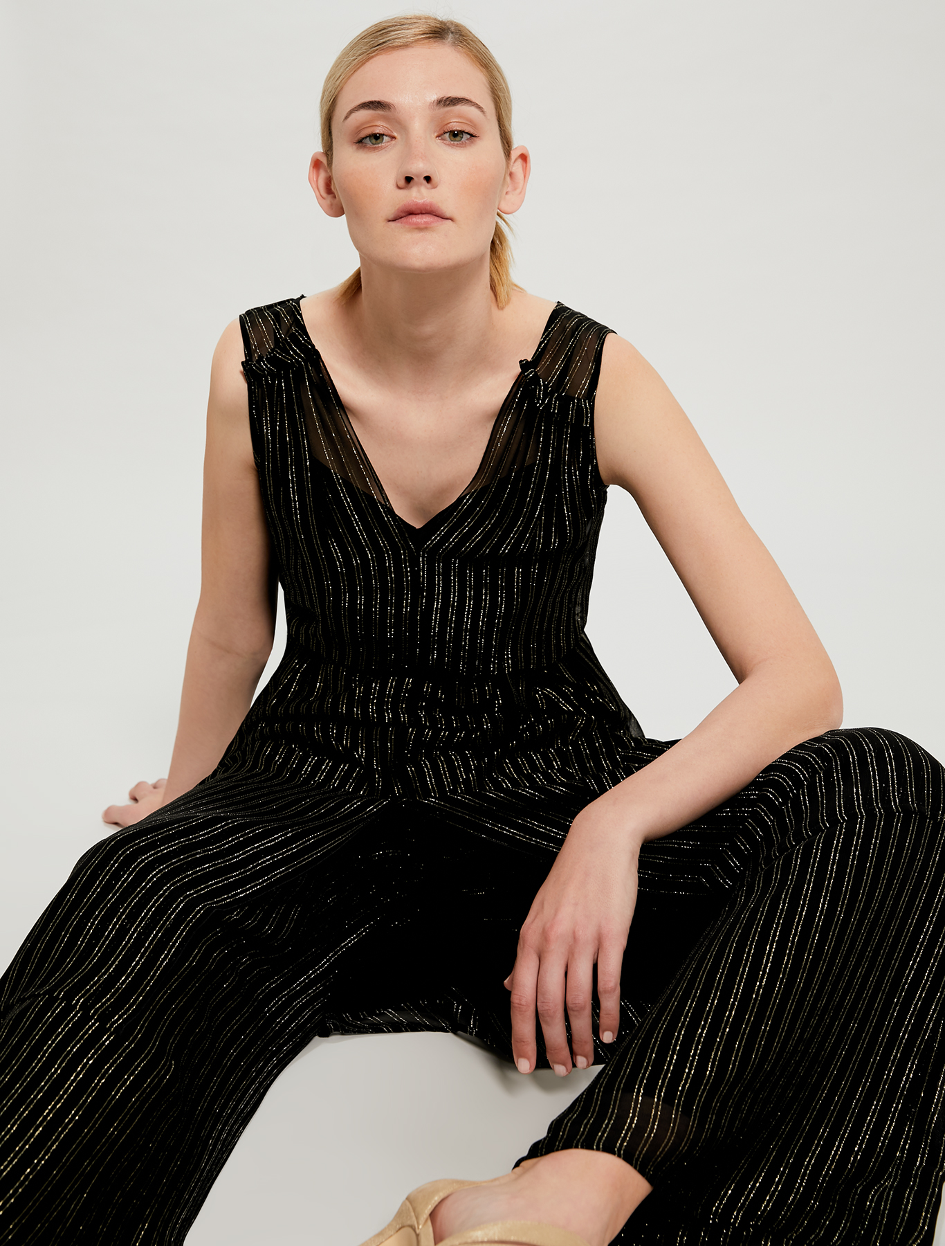 Lamé chalk-stripe dress with belt, black pattern - Pennyblack Lamé chalk-stripe dress with belt - black pattern - pennyblack