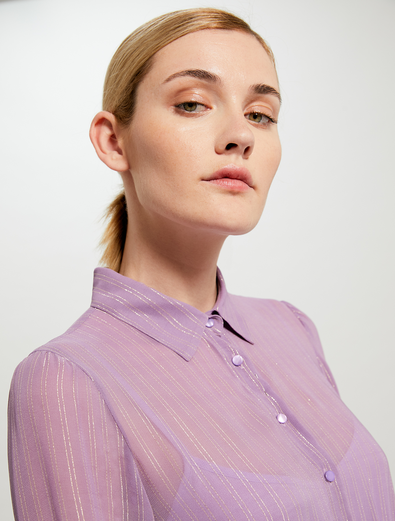 Oversized lamé chalk-stripe shirt dress, lilac pattern - Pennyblack Oversized lamé chalk-stripe shirt dress - lilac pattern - pennyblack