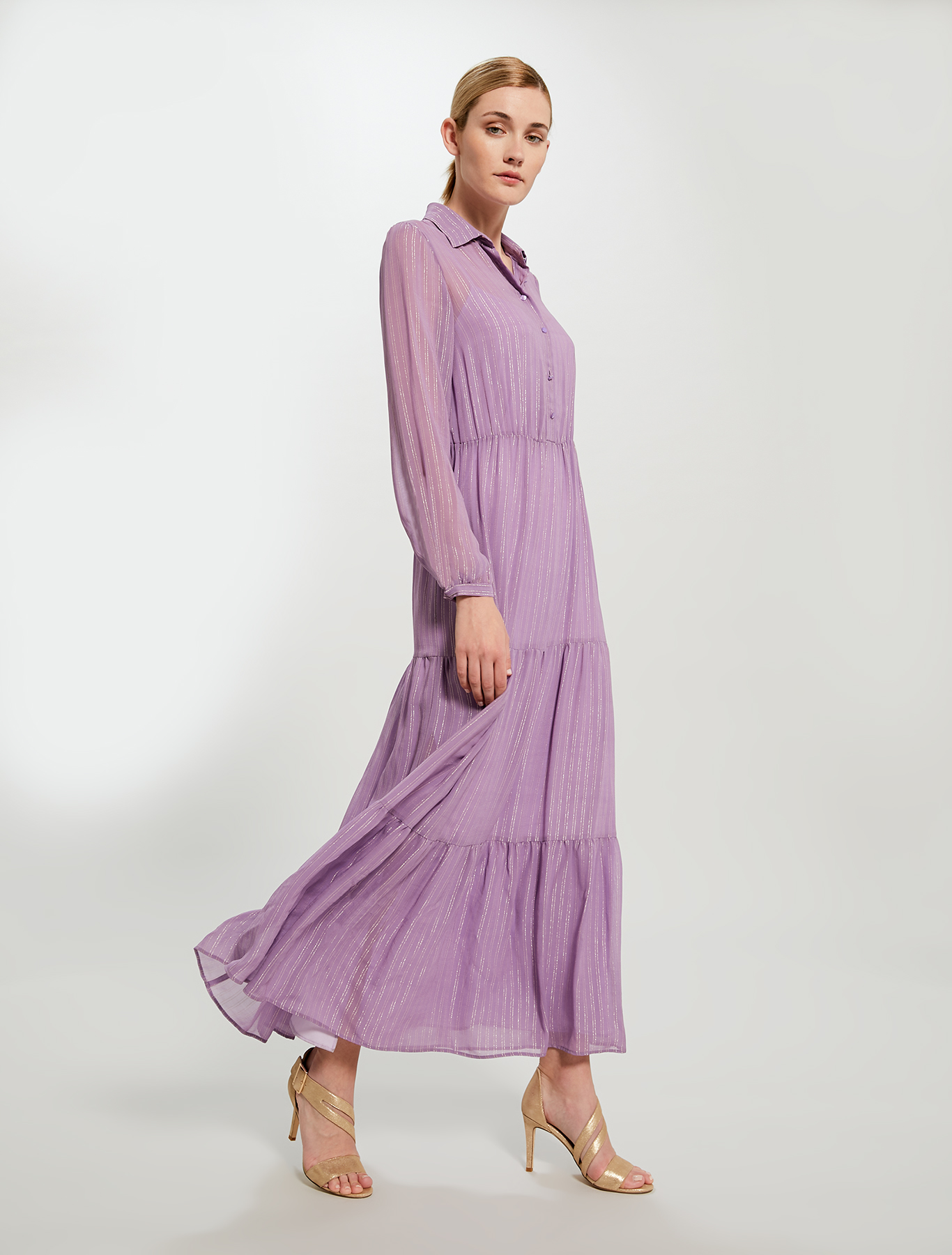 Oversized lamé chalk-stripe shirt dress, lilac pattern - Pennyblack Oversized lamé chalk-stripe shirt dress - lilac pattern - pennyblack