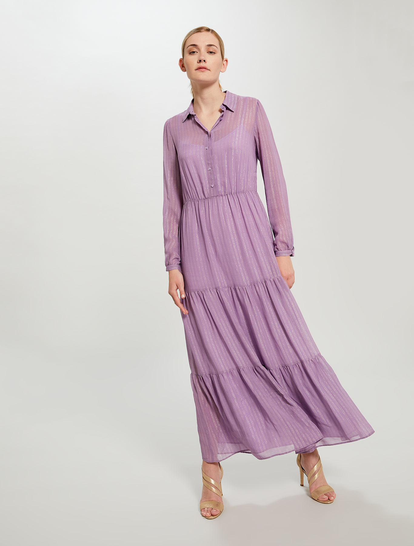 Oversized lamé chalk-stripe shirt dress, lilac pattern - Pennyblack Oversized lamé chalk-stripe shirt dress - lilac pattern - pennyblack