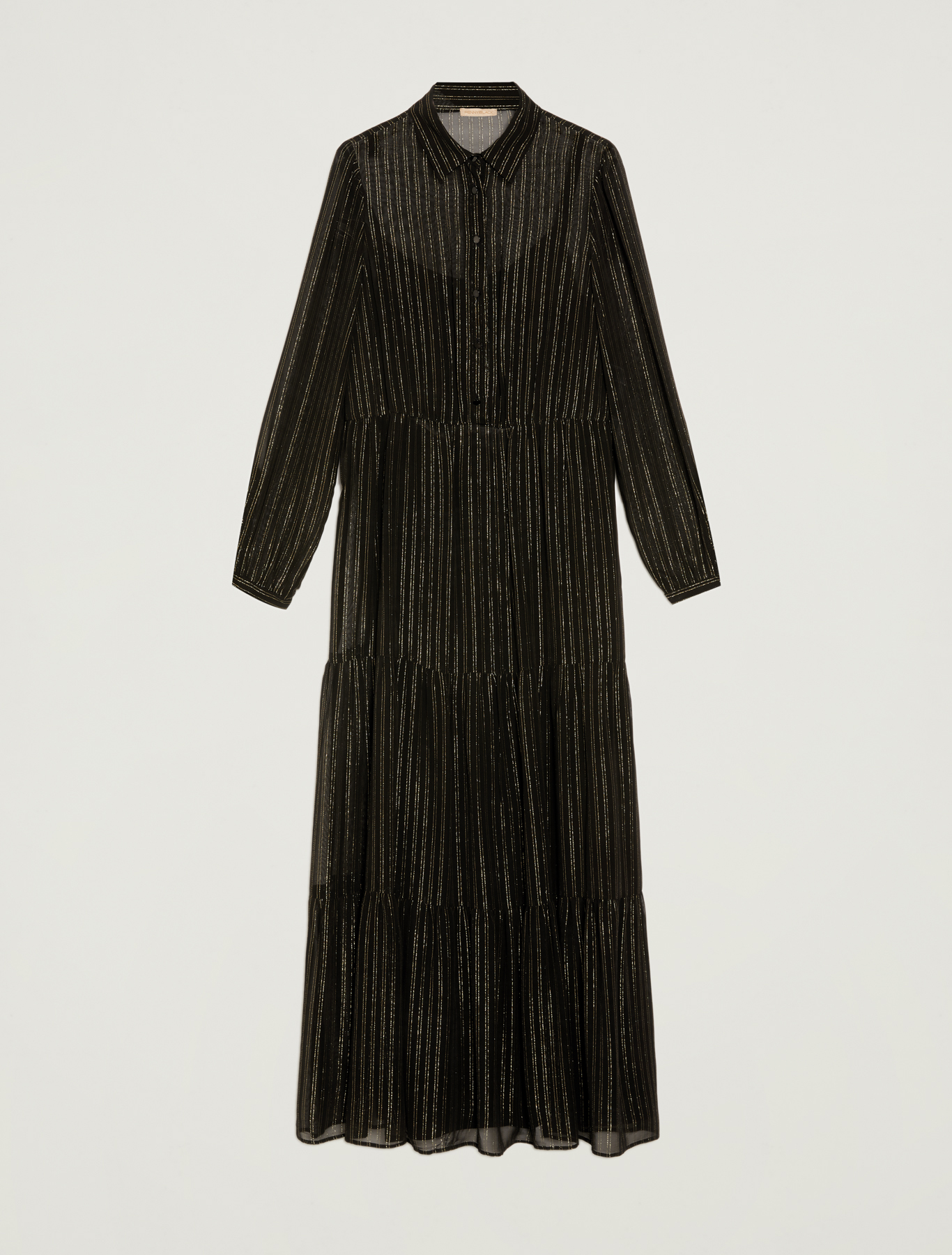 Oversized lamé chalk-stripe shirt dress, black pattern - Pennyblack