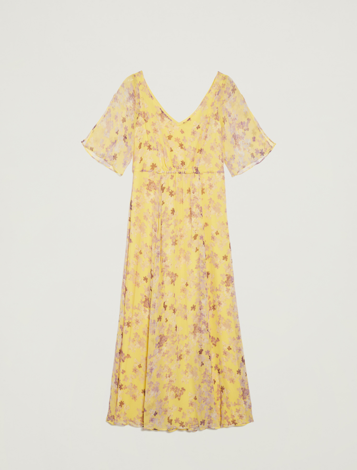 Floral dress with gathering, soft yellow pattern - Pennyblack