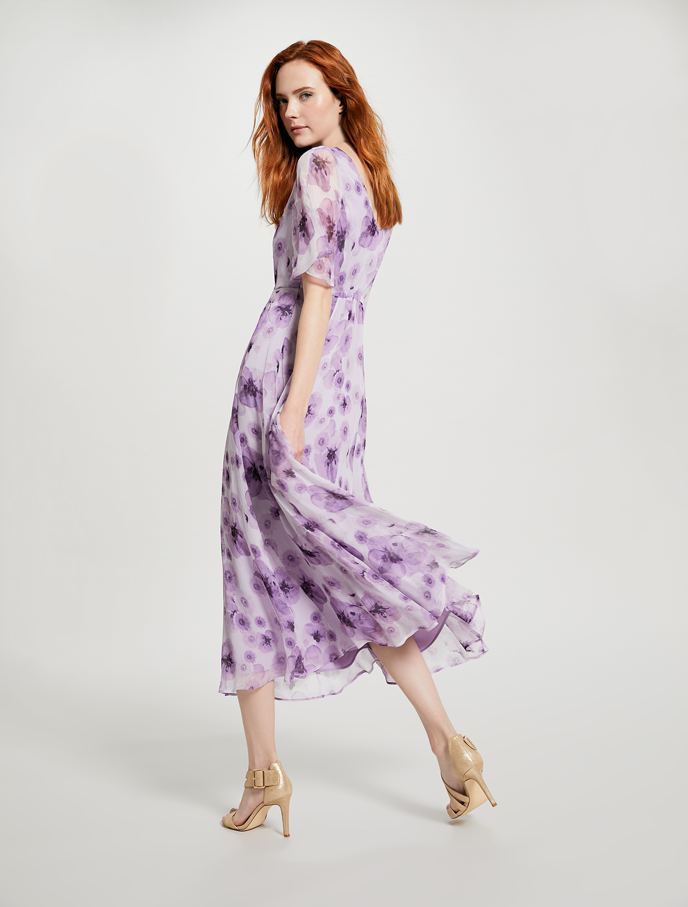 Floral dress with gathering, lilac pattern - Pennyblack Floral dress with gathering - lilac pattern - pennyblack