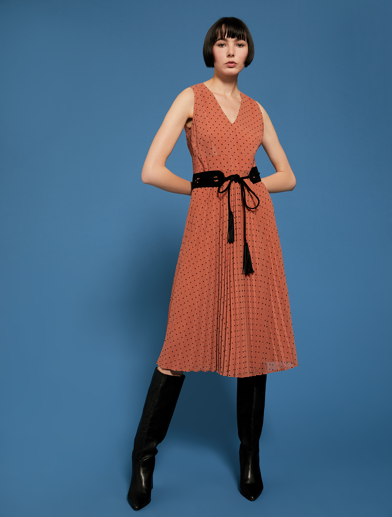 Pleated polka dot dress, fantasia ruggine - Pennyblack Pleated polka dot dress - fantasia ruggine - pennyblack