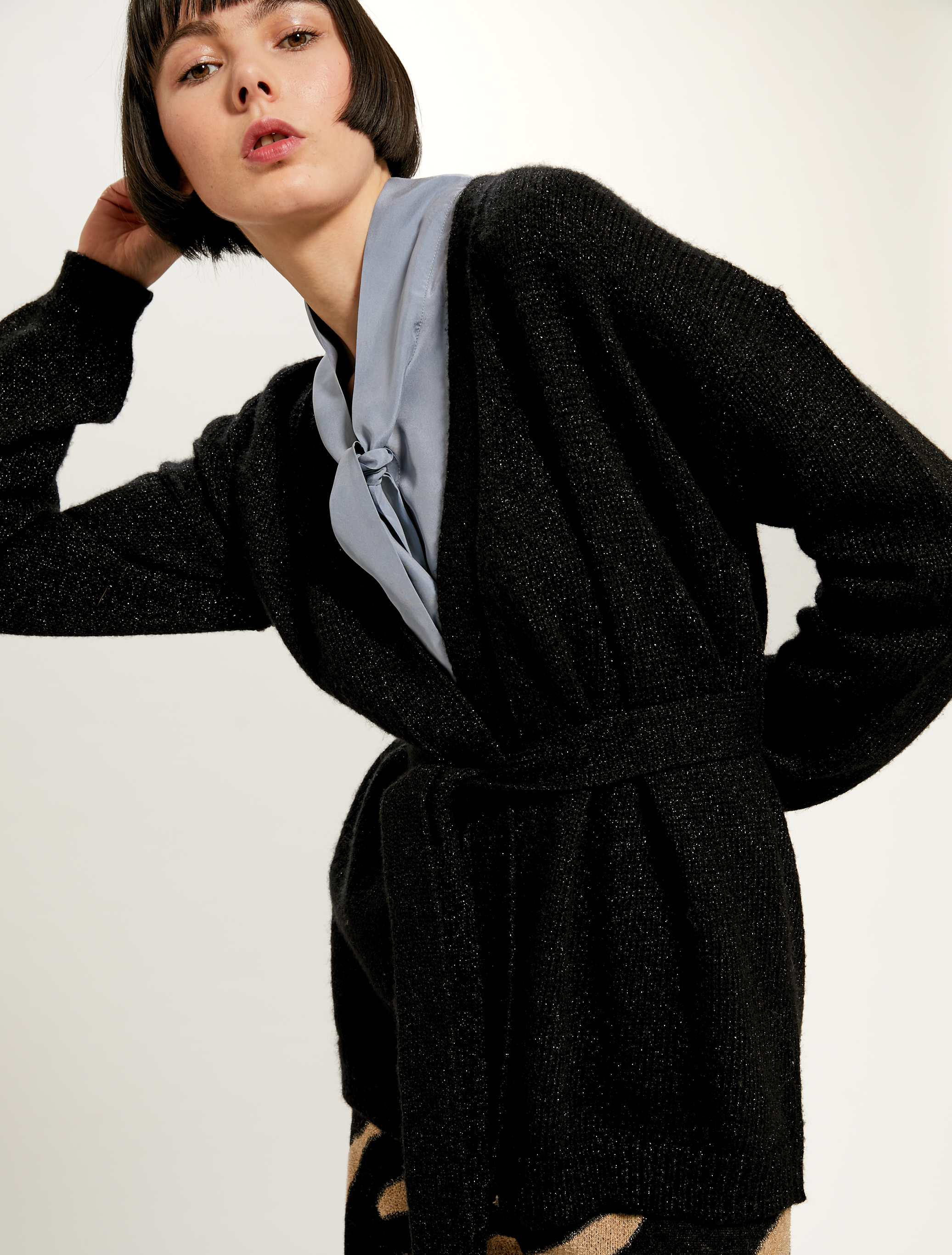 Lamé cardigan with belt, black - Pennyblack Lamé cardigan with belt - black - pennyblack