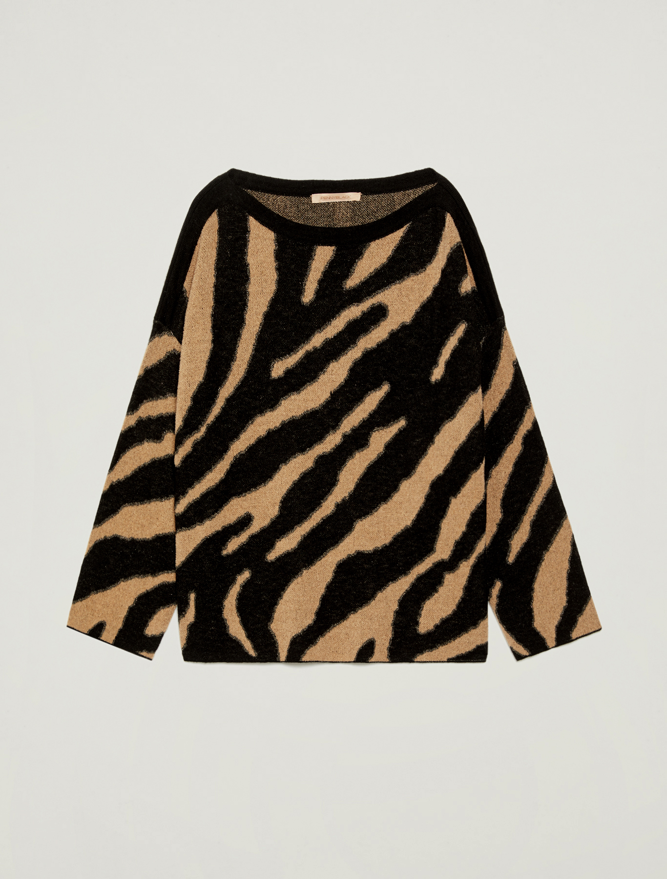 Animal print jacquard jumper, camel pattern - Pennyblack