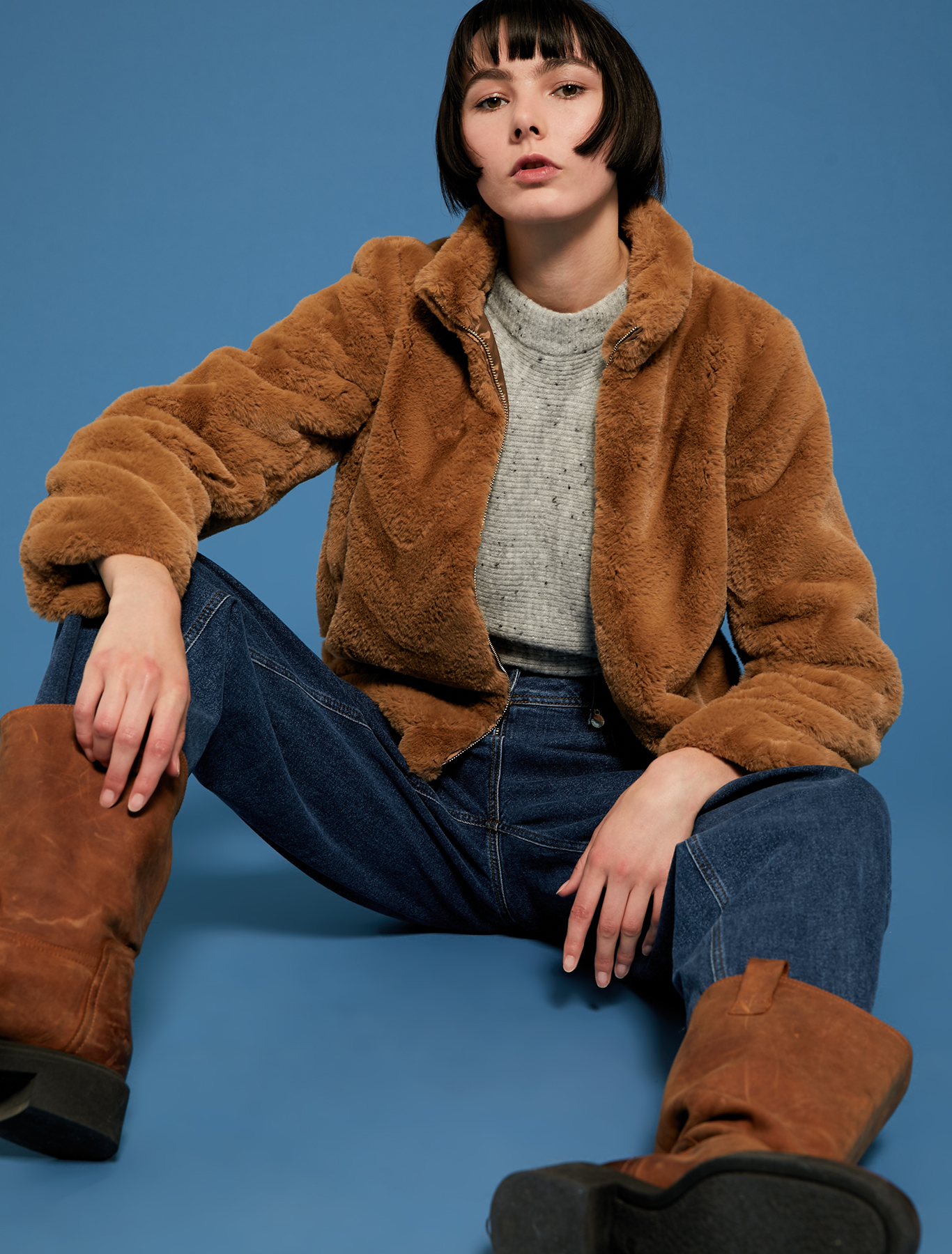 Zipped plush jacket, camel - Pennyblack Zipped plush jacket - camel - pennyblack