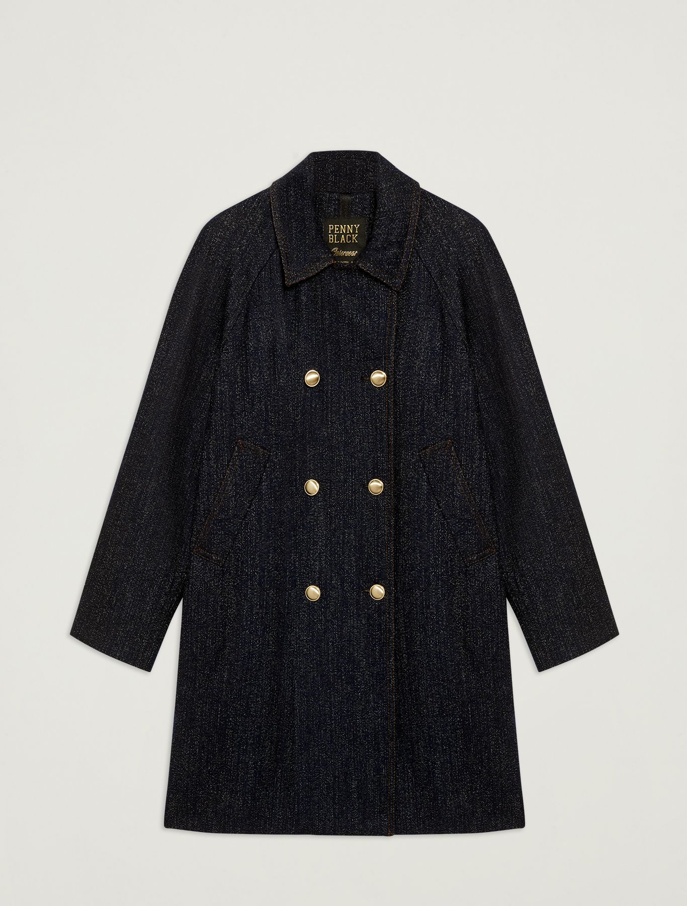 Double-breasted coat with denim effect, navy blue pattern - Pennyblack Double-breasted coat with denim effect - navy blue pattern - pennyblack