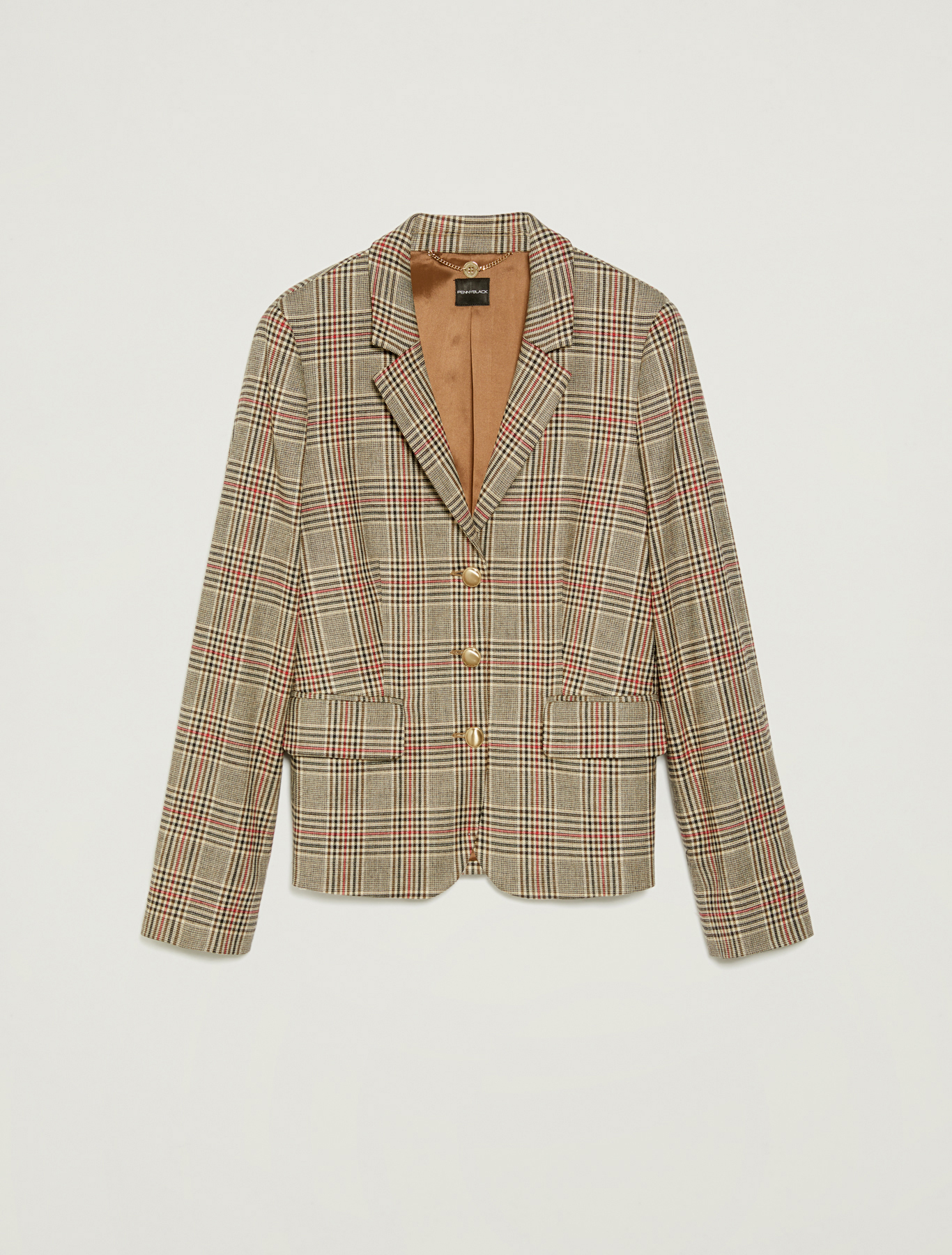 Slim fit Prince of Wales checked blazer, brown pattern - Pennyblack