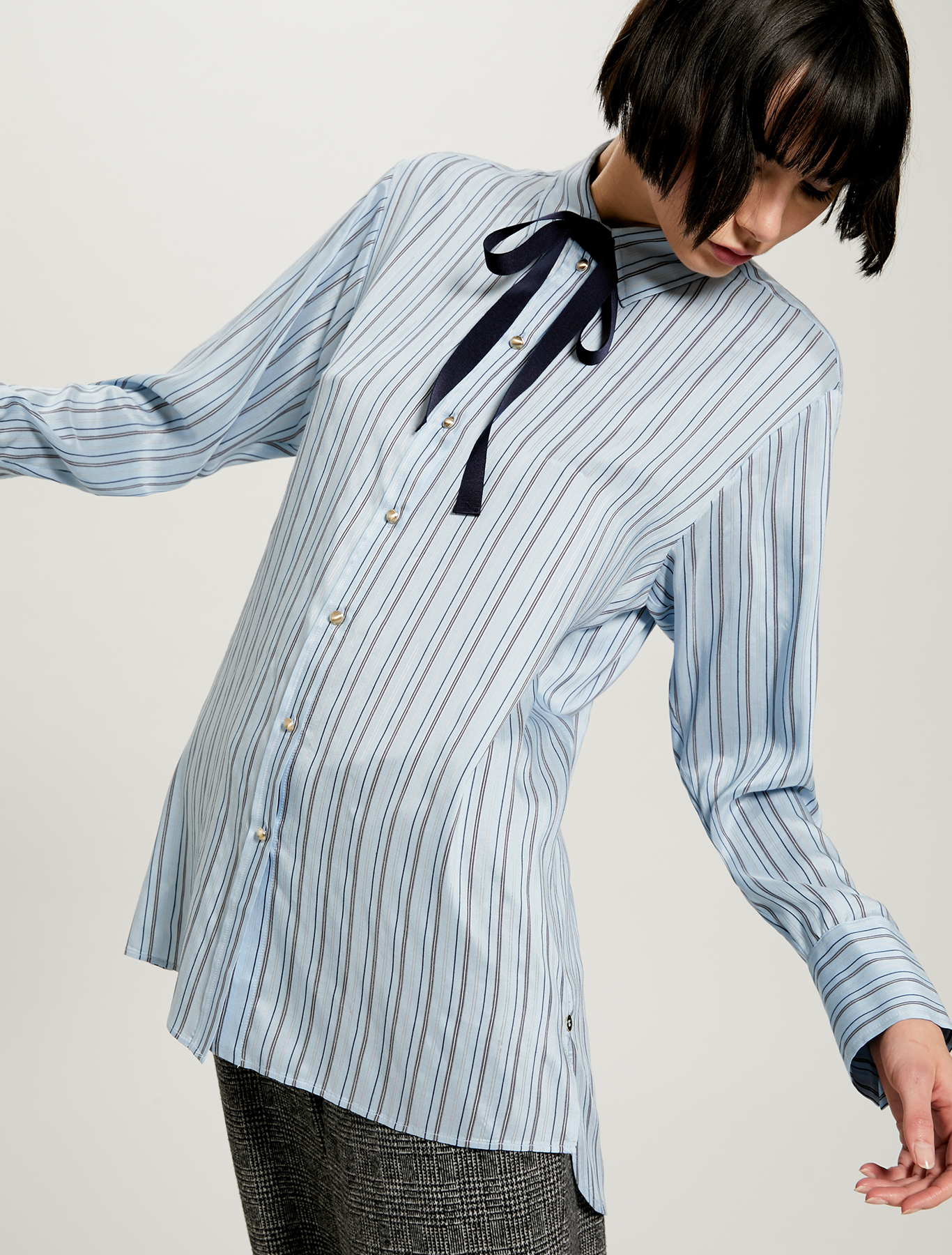 Shirt with regimental stripes, light blue pattern - Pennyblack