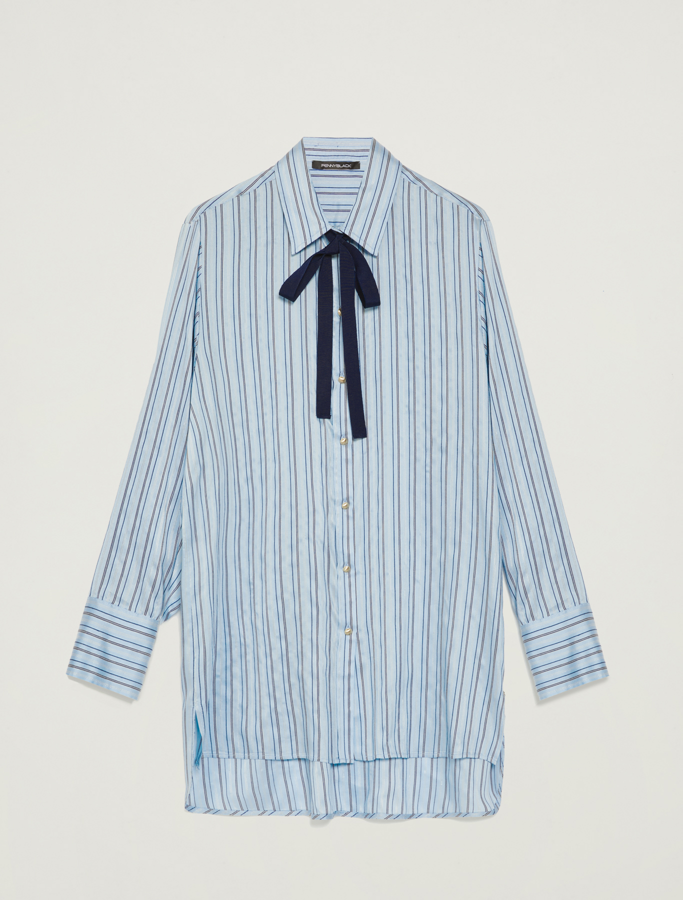 Shirt with regimental stripes, light blue pattern - Pennyblack