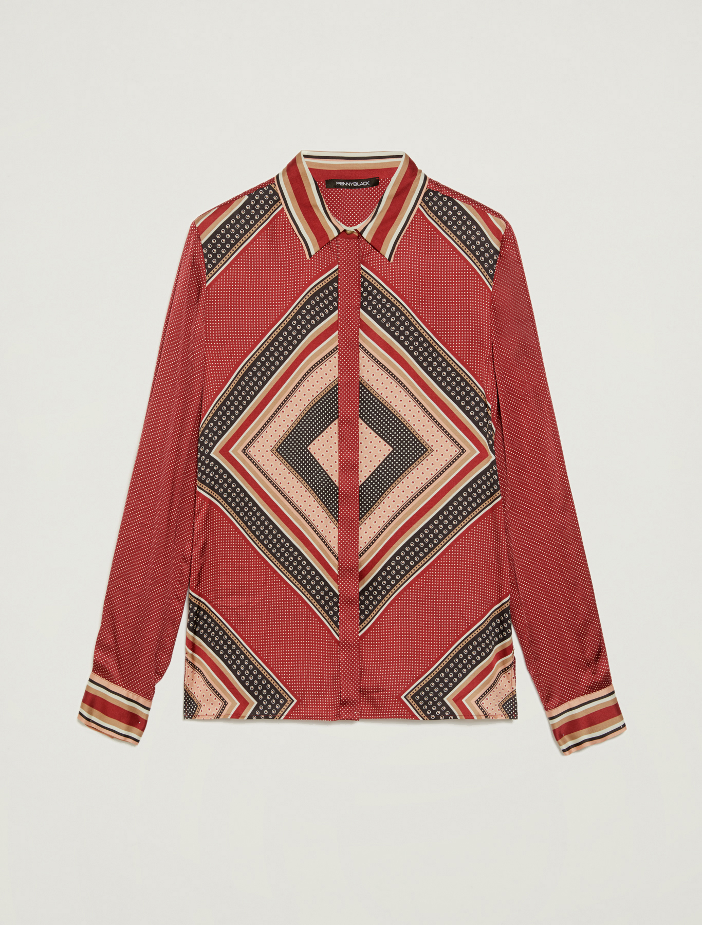 Camicia in raso stampa foulard, fantasia rosso - Pennyblack Camicia in raso stampa foulard - fantasia rosso - pennyblack
