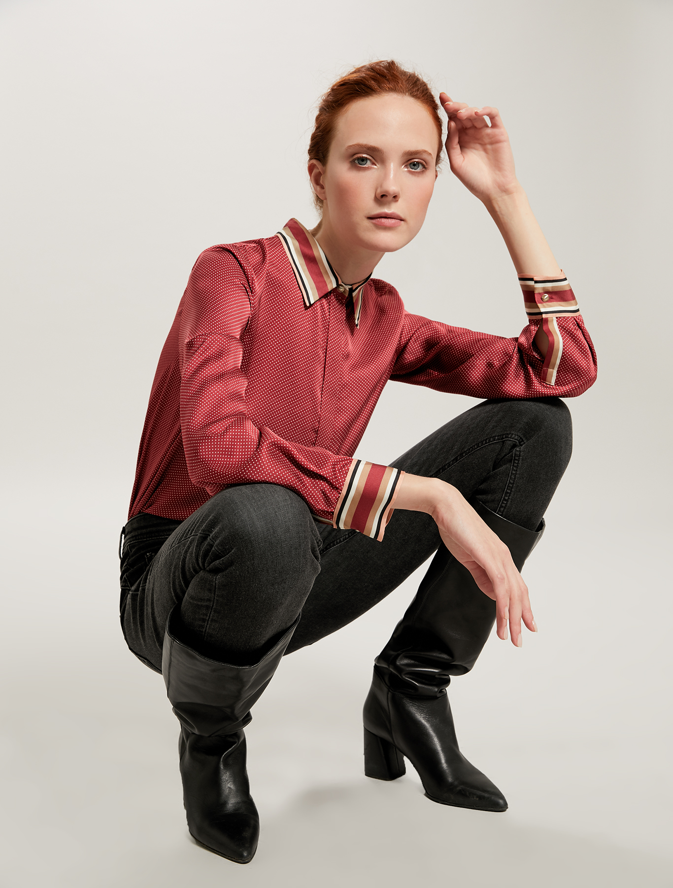 Camicia in raso stampa foulard, fantasia rosso - Pennyblack Camicia in raso stampa foulard - fantasia rosso - pennyblack