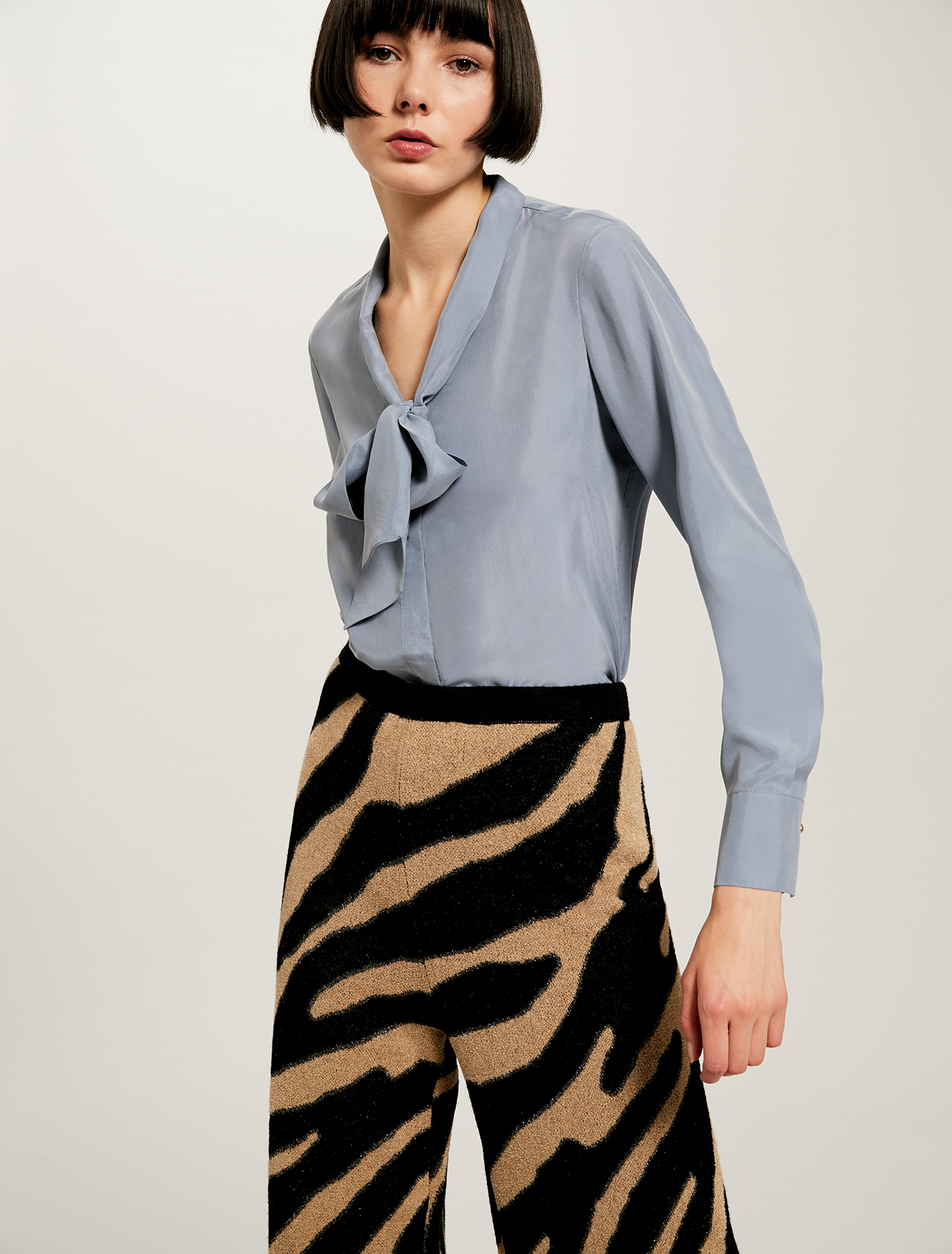 Pure silk shirt with bow, light blue - Pennyblack Pure silk shirt with bow - light blue - pennyblack