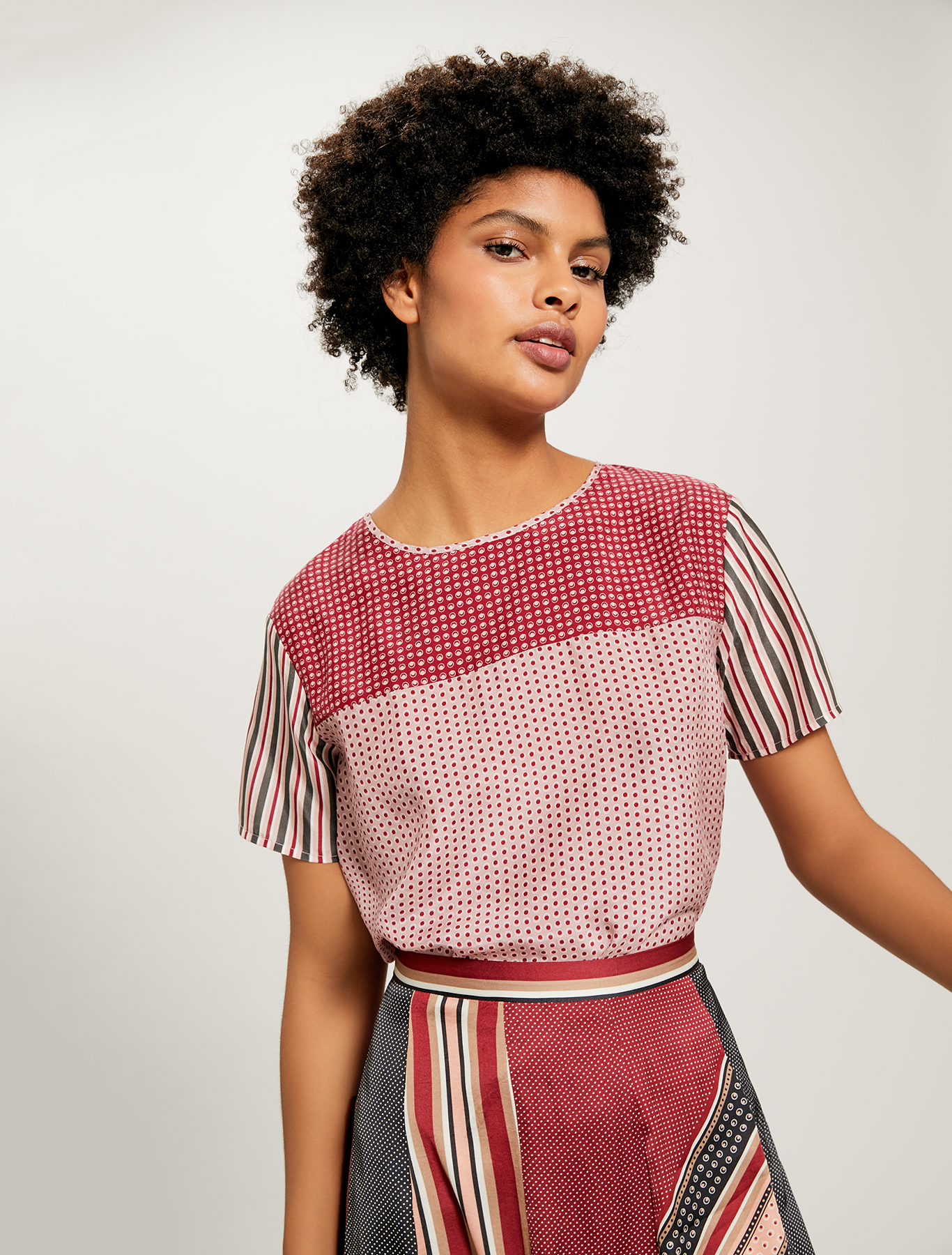 Patchwork blouse in pure silk, burgundy pattern - Pennyblack Patchwork blouse in pure silk - burgundy pattern - pennyblack