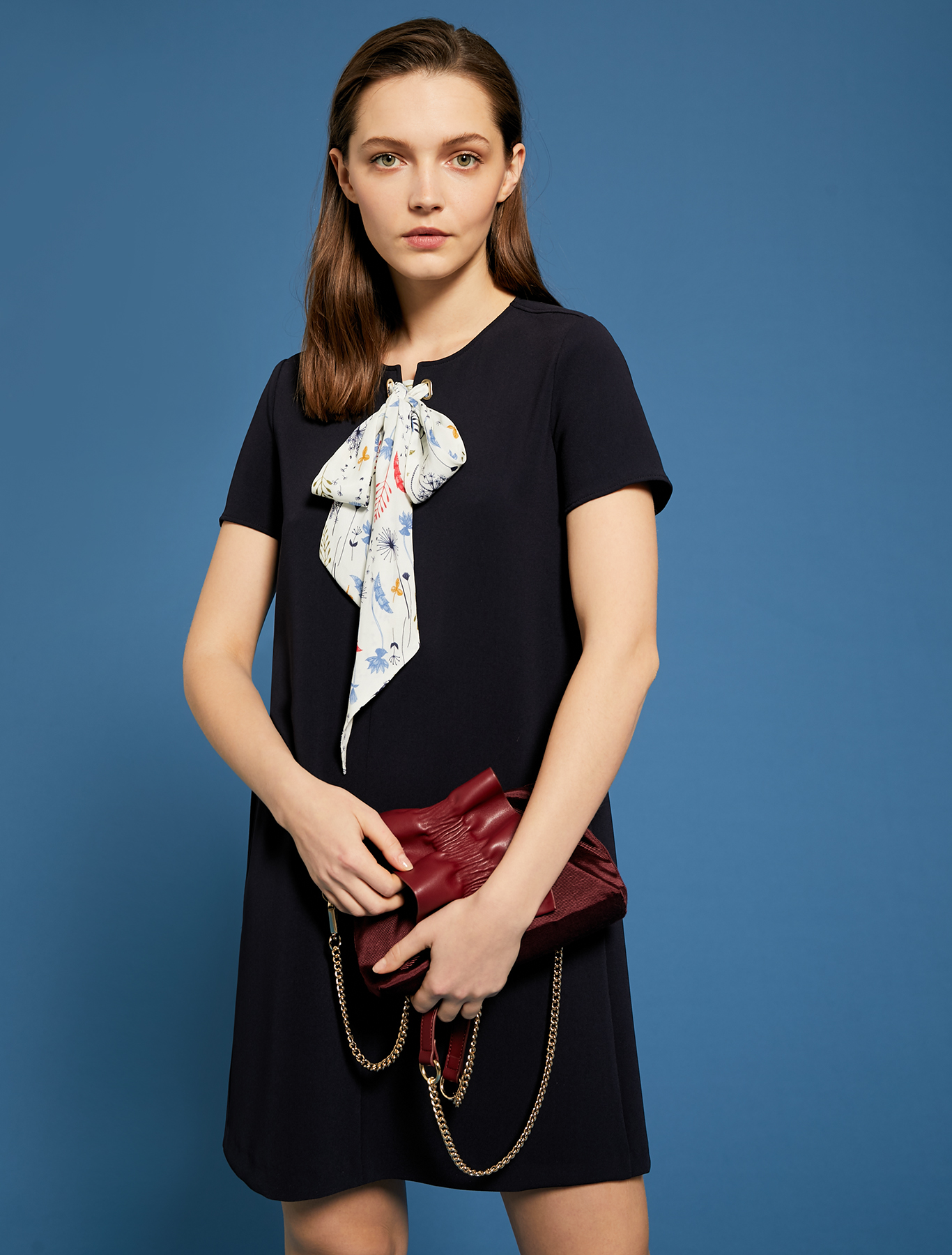 Shift dress with floral ribbon, navy blue - Pennyblack Shift dress with floral ribbon - navy blue - pennyblack