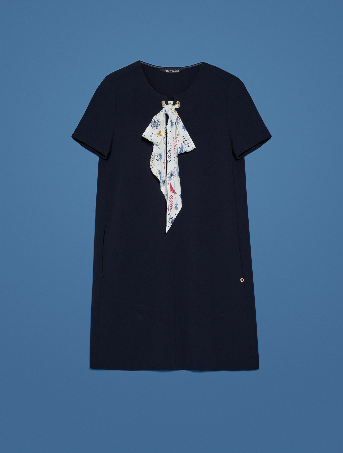 Shift dress with floral ribbon, navy blue - Pennyblack Shift dress with floral ribbon - navy blue - pennyblack