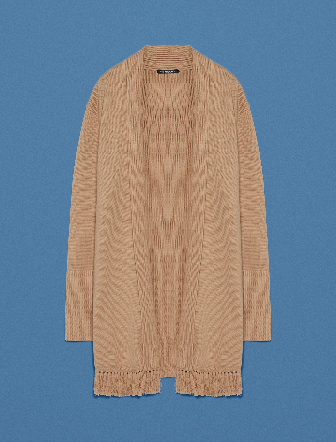 Fringed and ribbed cardigan, camel - Pennyblack Fringed and ribbed cardigan - camel - pennyblack