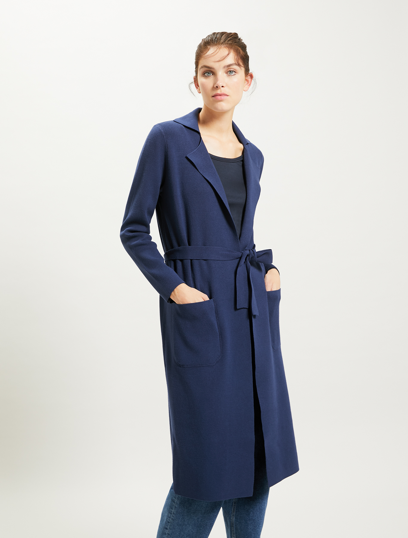 Cardigan with lapels and belt, navy blue - Pennyblack Cardigan with lapels and belt - navy blue - pennyblack