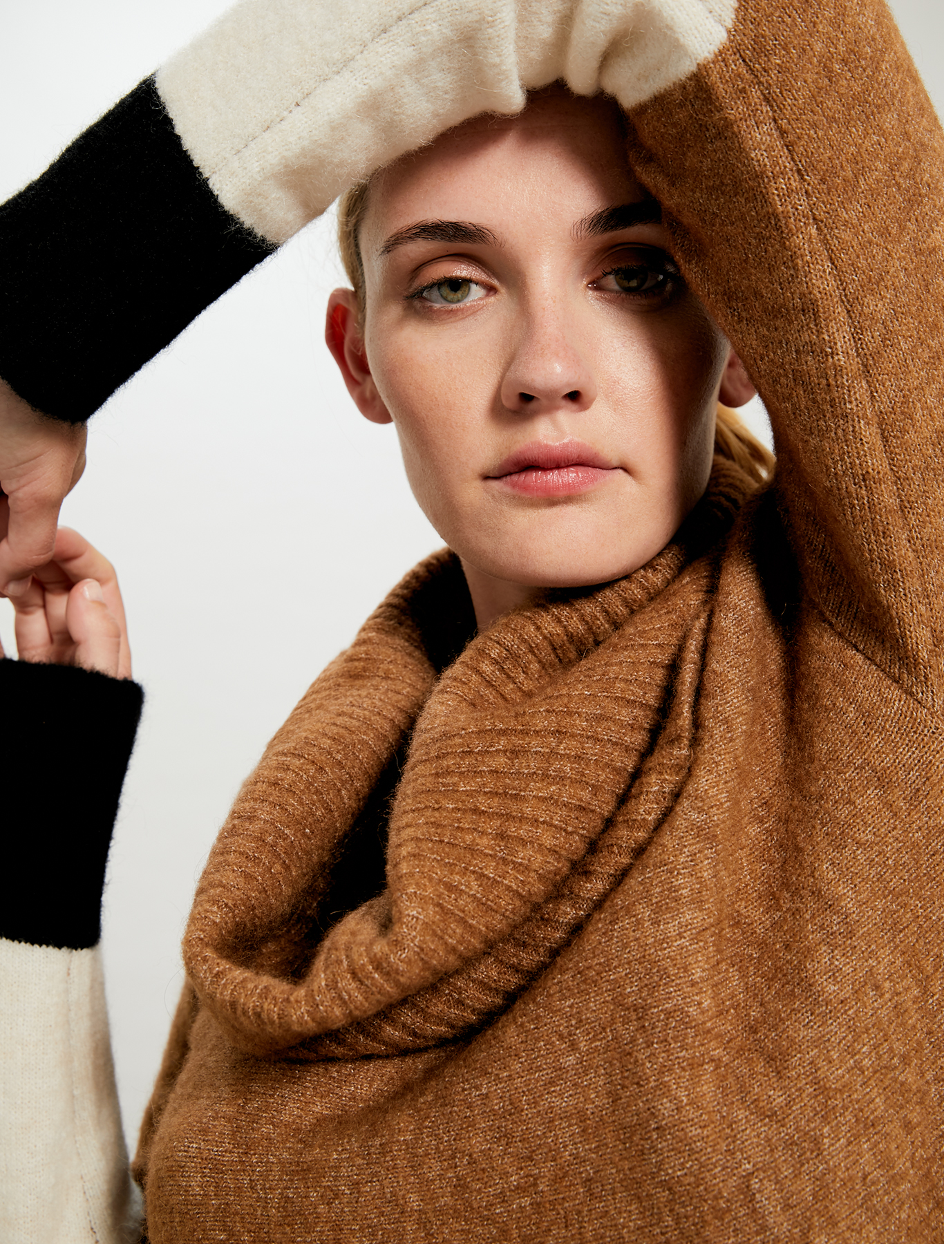 A-line jumper with neck warmer, camel - Pennyblack