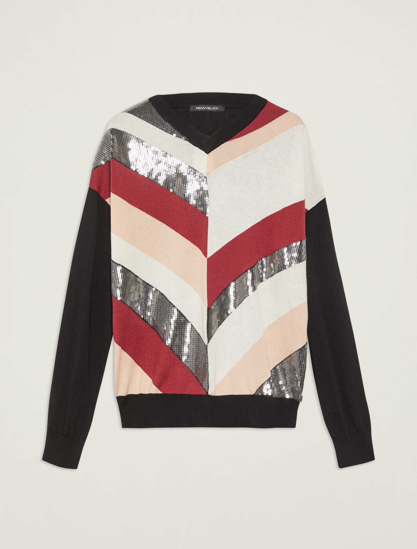 Sequined jumper with chevron stripes, black pattern - Pennyblack Sequined jumper with chevron stripes - black pattern - pennyblack