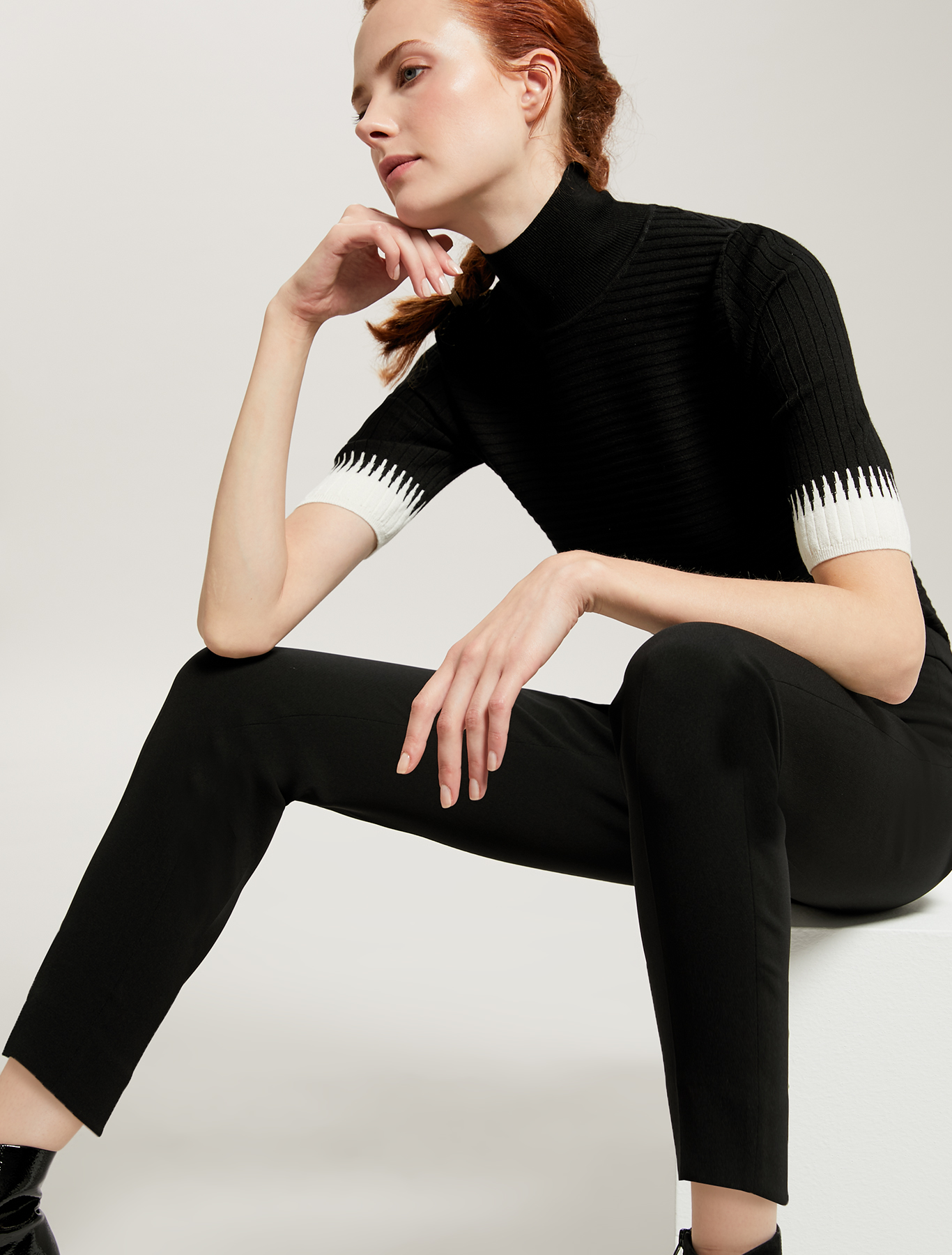 Turtleneck with contrasting details, black pattern - Pennyblack Turtleneck with contrasting details - black pattern - pennyblack
