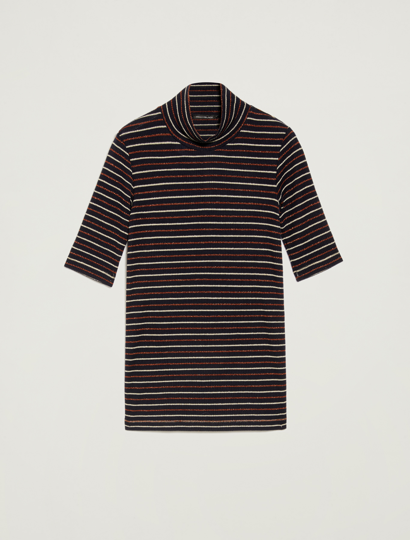 Turtleneck T-shirt with lamé stripes, navy blue pattern - Pennyblack Turtleneck T-shirt with lamé stripes - navy blue pattern - pennyblack