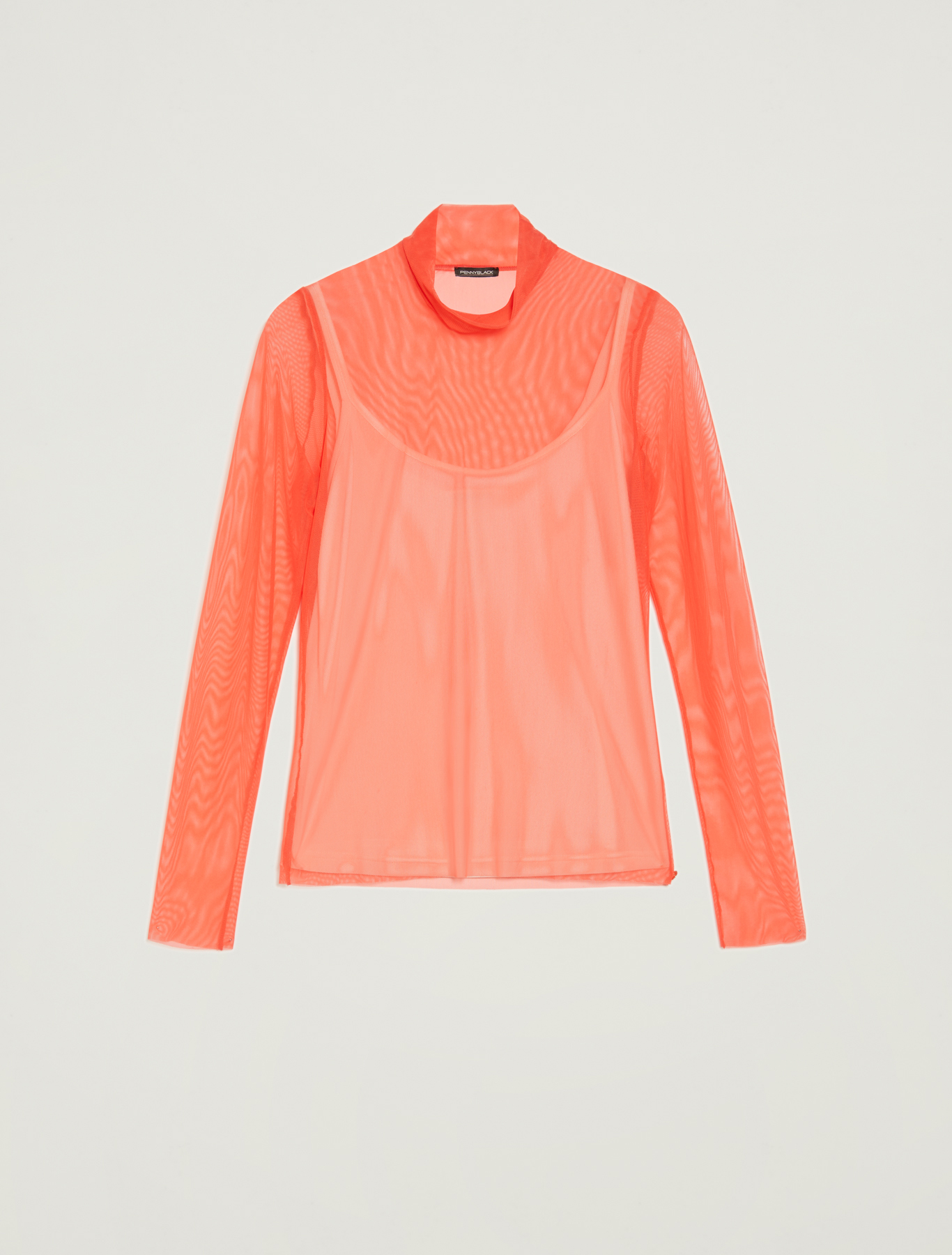 Turtleneck T-shirt in stretch tulle, coral - Pennyblack Turtleneck T-shirt in stretch tulle - coral - pennyblack