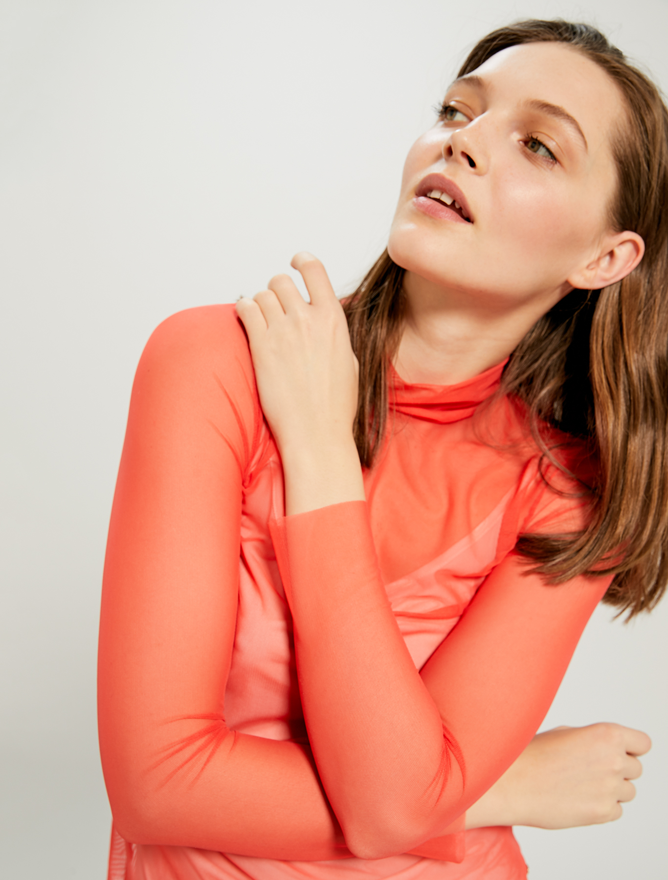 Turtleneck T-shirt in stretch tulle, coral - Pennyblack Turtleneck T-shirt in stretch tulle - coral - pennyblack