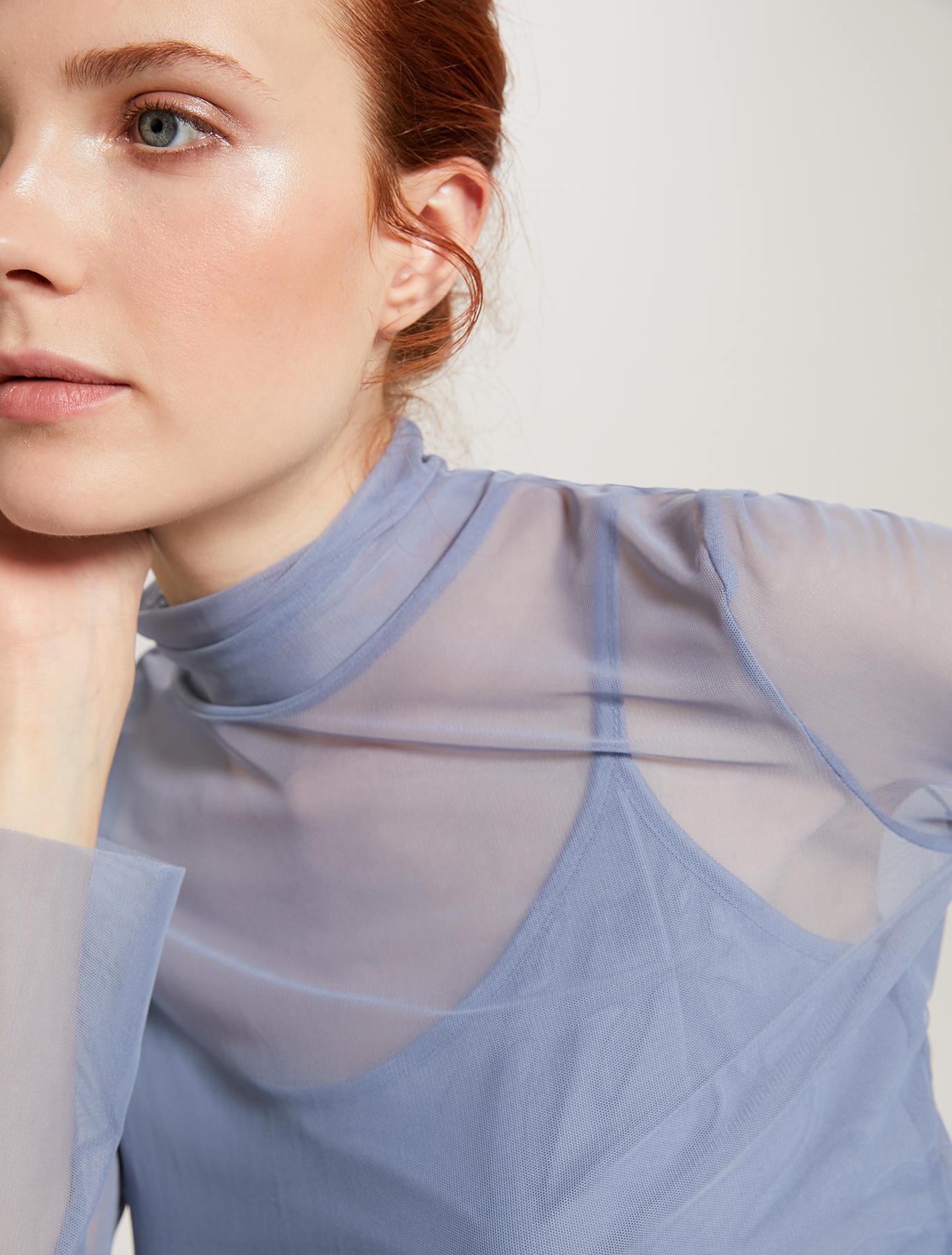 Turtleneck T-shirt in stretch tulle, air force blue - Pennyblack Turtleneck T-shirt in stretch tulle - air force blue - pennyblack